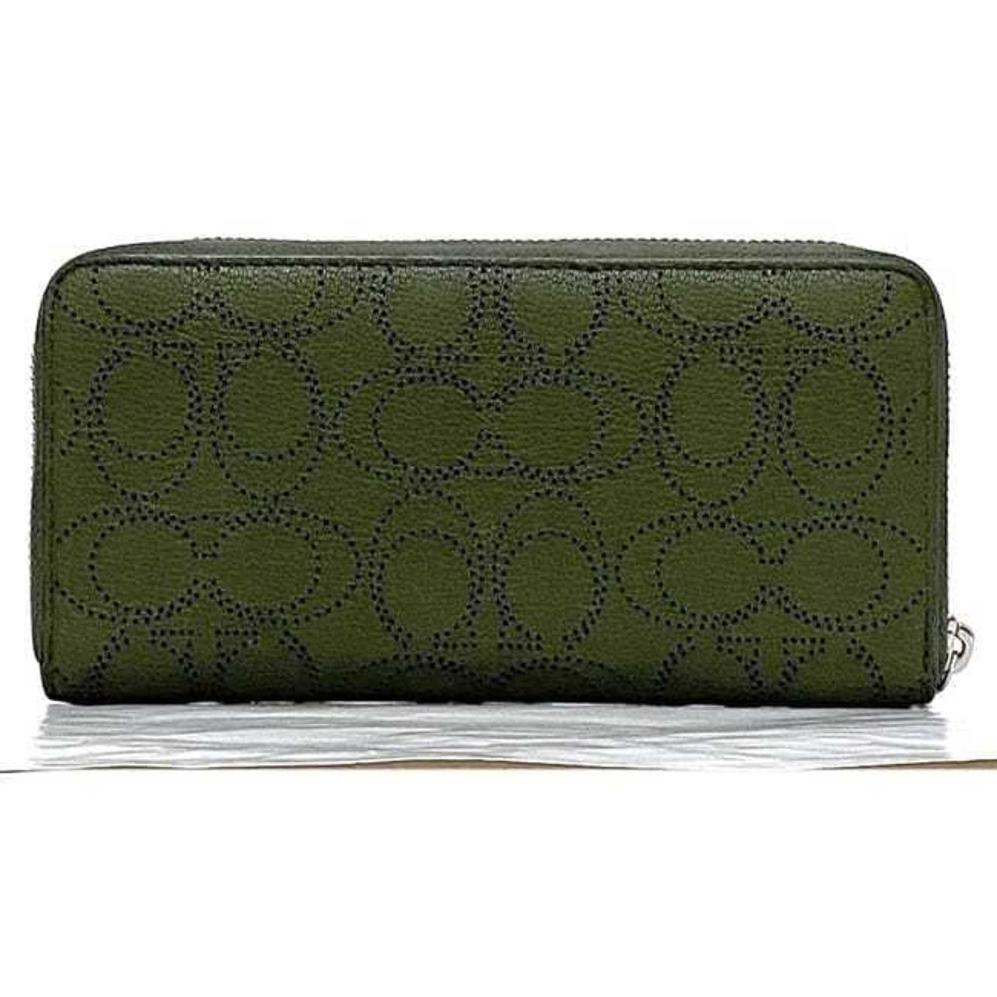 Coach Coach Round Long Wallet ec-22952 Green Signature CA715 Leather COACH Punching Women's Size ONE SIZE - 3 Thumbnail