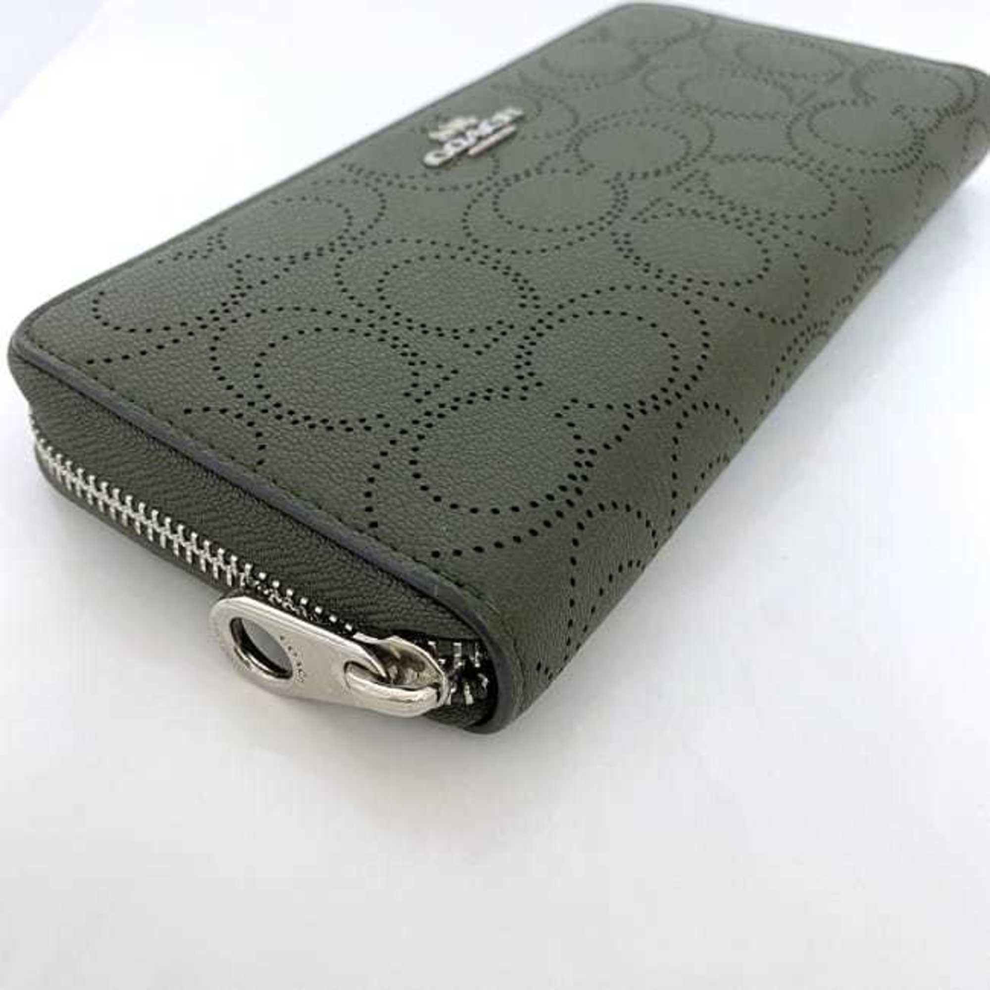Coach Coach Round Long Wallet ec-22952 Green Signature CA715 Leather COACH Punching Women's Size ONE SIZE - 5 Thumbnail