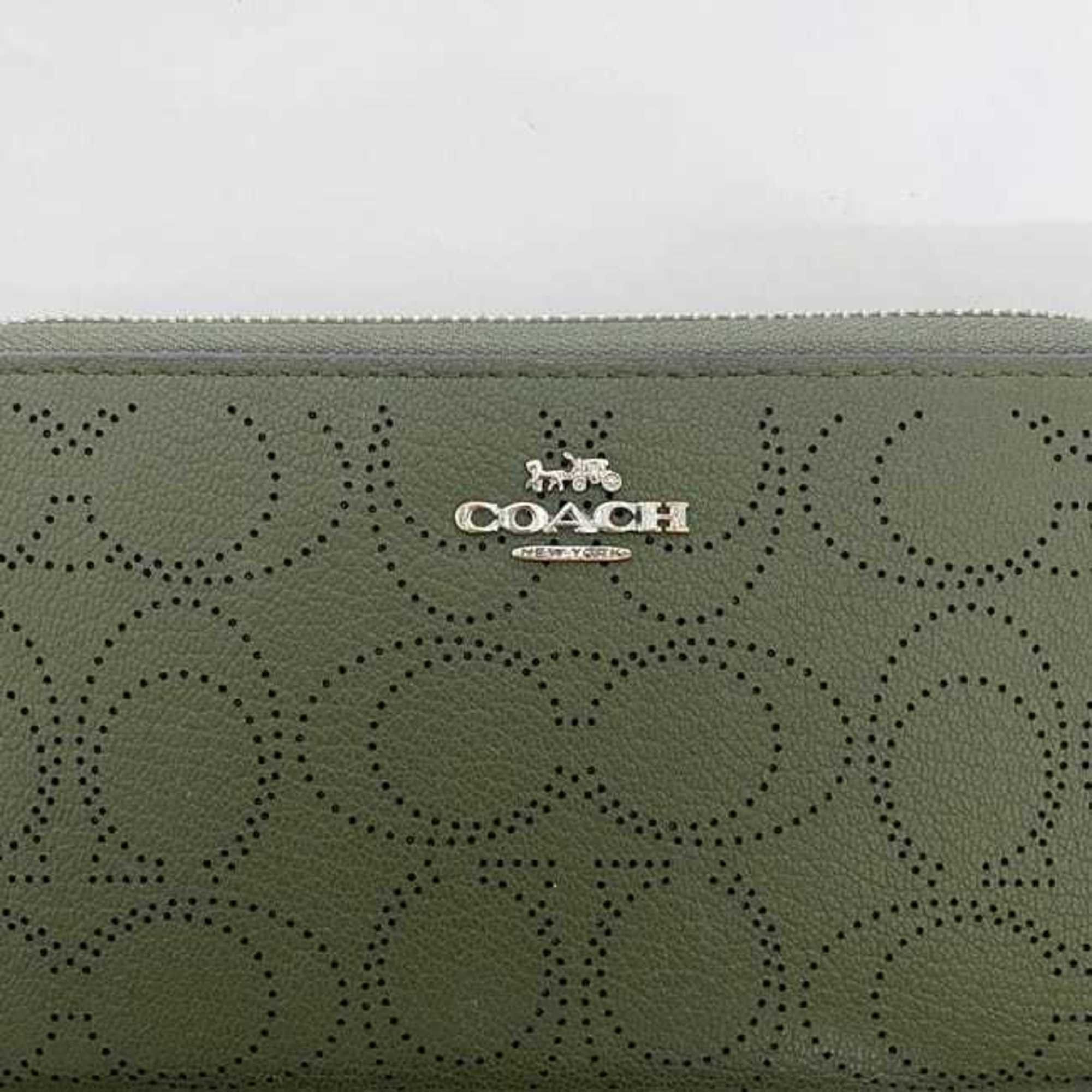 Coach Coach Round Long Wallet ec-22952 Green Signature CA715 Leather COACH Punching Women's Size ONE SIZE - 6 Thumbnail