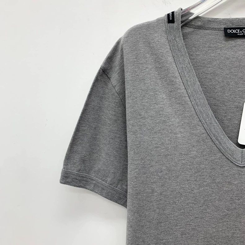 Dolce & Gabbana Dolce&Gabbana Gray Cotton V-Neck T-Shirt Size US L / EU 52-54 / 3 - 3 Thumbnail