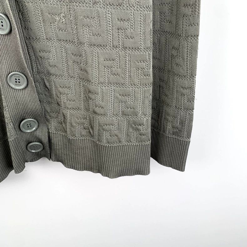 Fendi Gray Logo Knit Cardigan Sweater