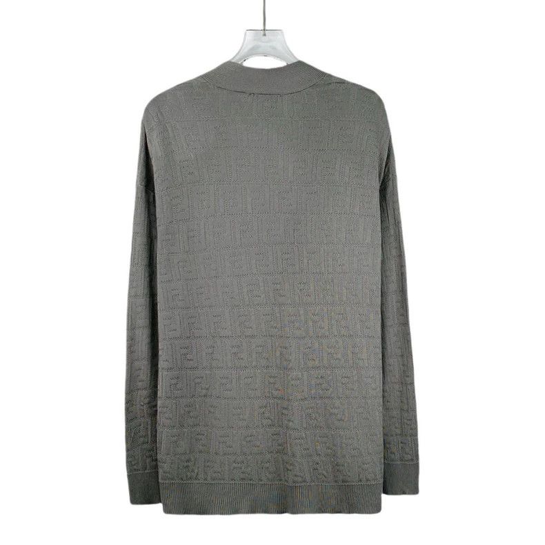 Fendi Gray Logo Knit Cardigan Sweater