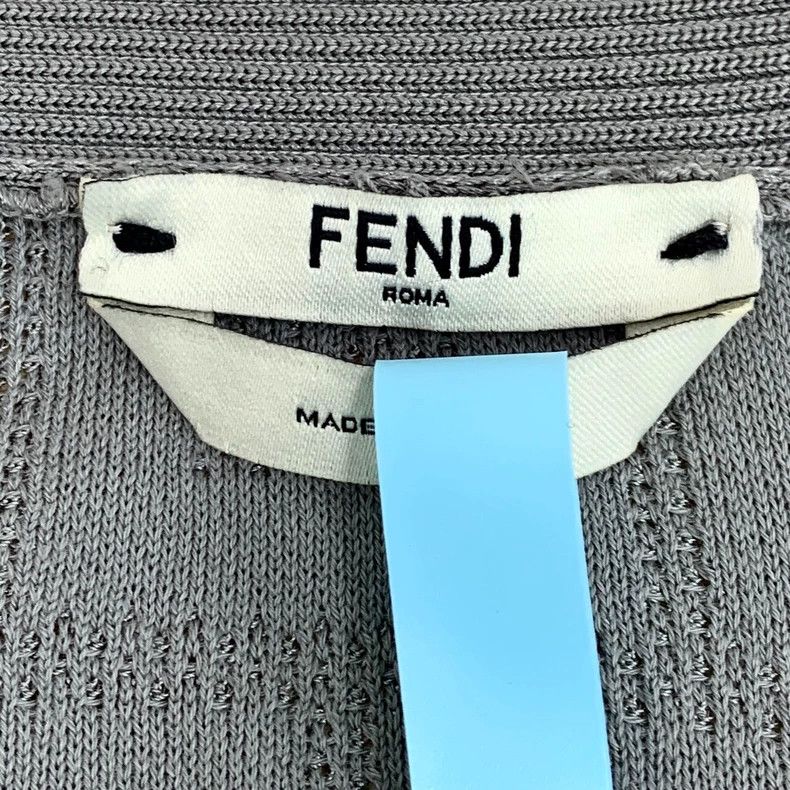 Fendi Gray Logo Knit Cardigan Sweater