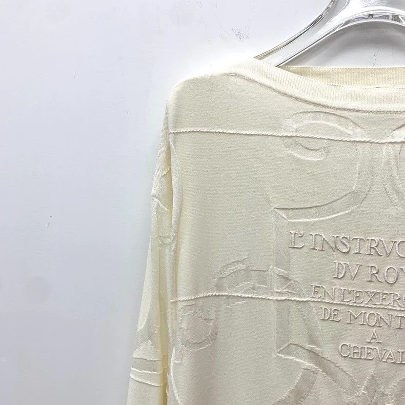 Hermes Beige Letter Patterned Knit Long Sleeve Top Size US XXS / EU 40 - 3 Thumbnail