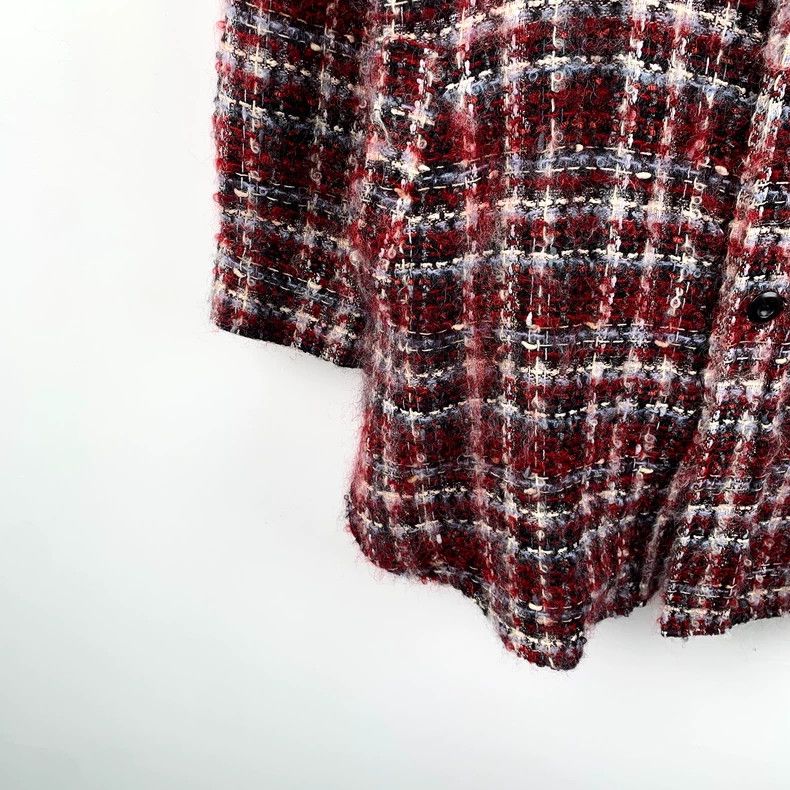 Chanel Red Plaid Wool Long Sleeve Coat Size US L / EU 52-54 / 3 - 4 Thumbnail