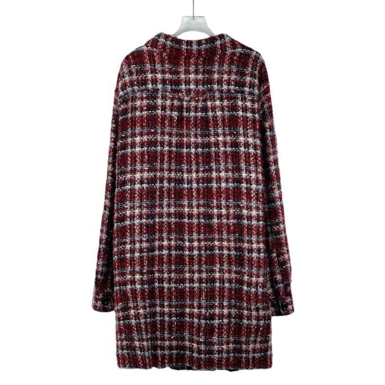 Chanel Red Plaid Wool Long Sleeve Coat Size US L / EU 52-54 / 3 - 2 Thumbnail
