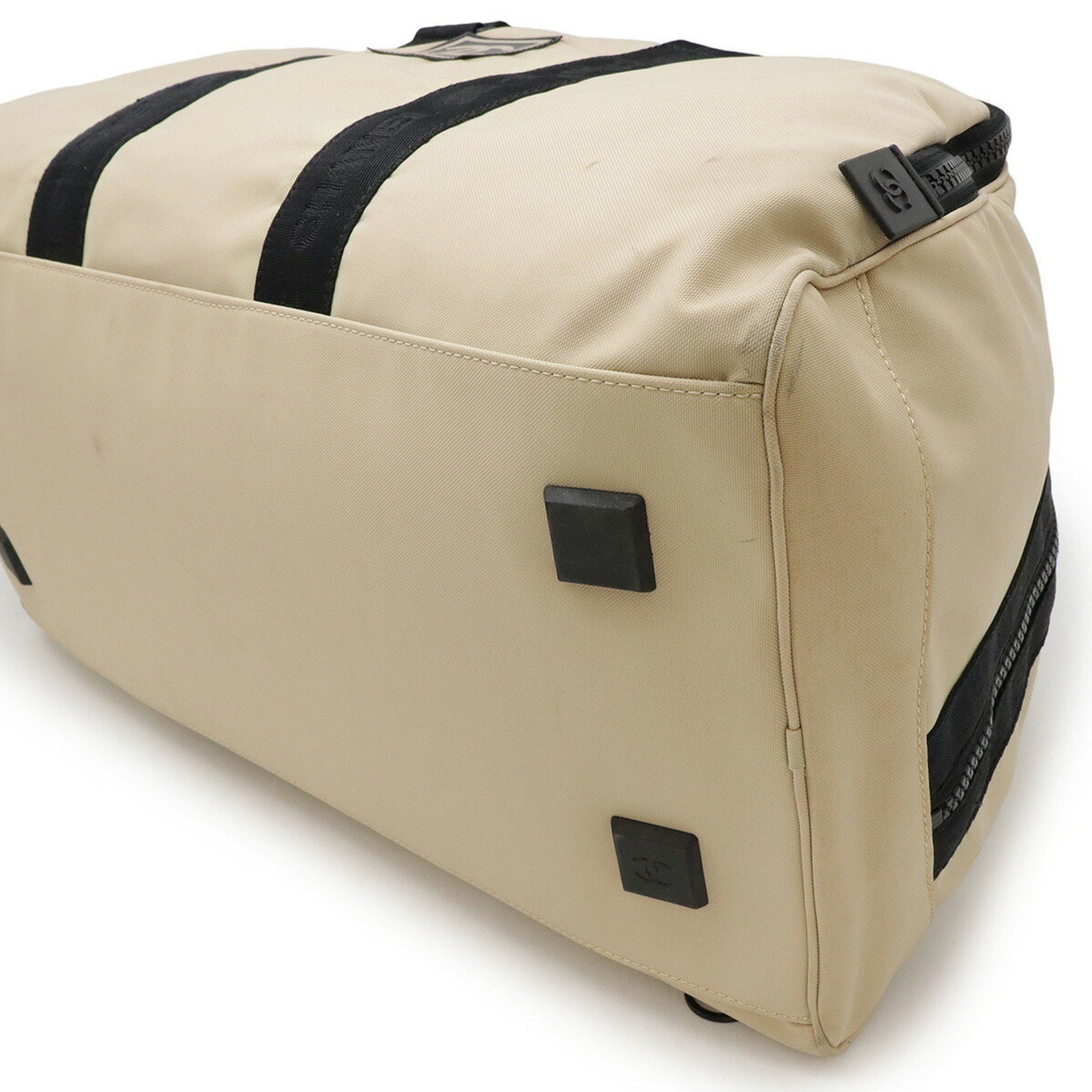 Chanel Sport Line Boston Bag Travel Shoulder Nylon Black Beige A19977