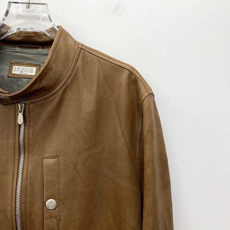 Brunello Cucinelli Brunello Cucinelli Brown Leather Zip Jacket Size US M / EU 48-50 / 2 - 3 Thumbnail