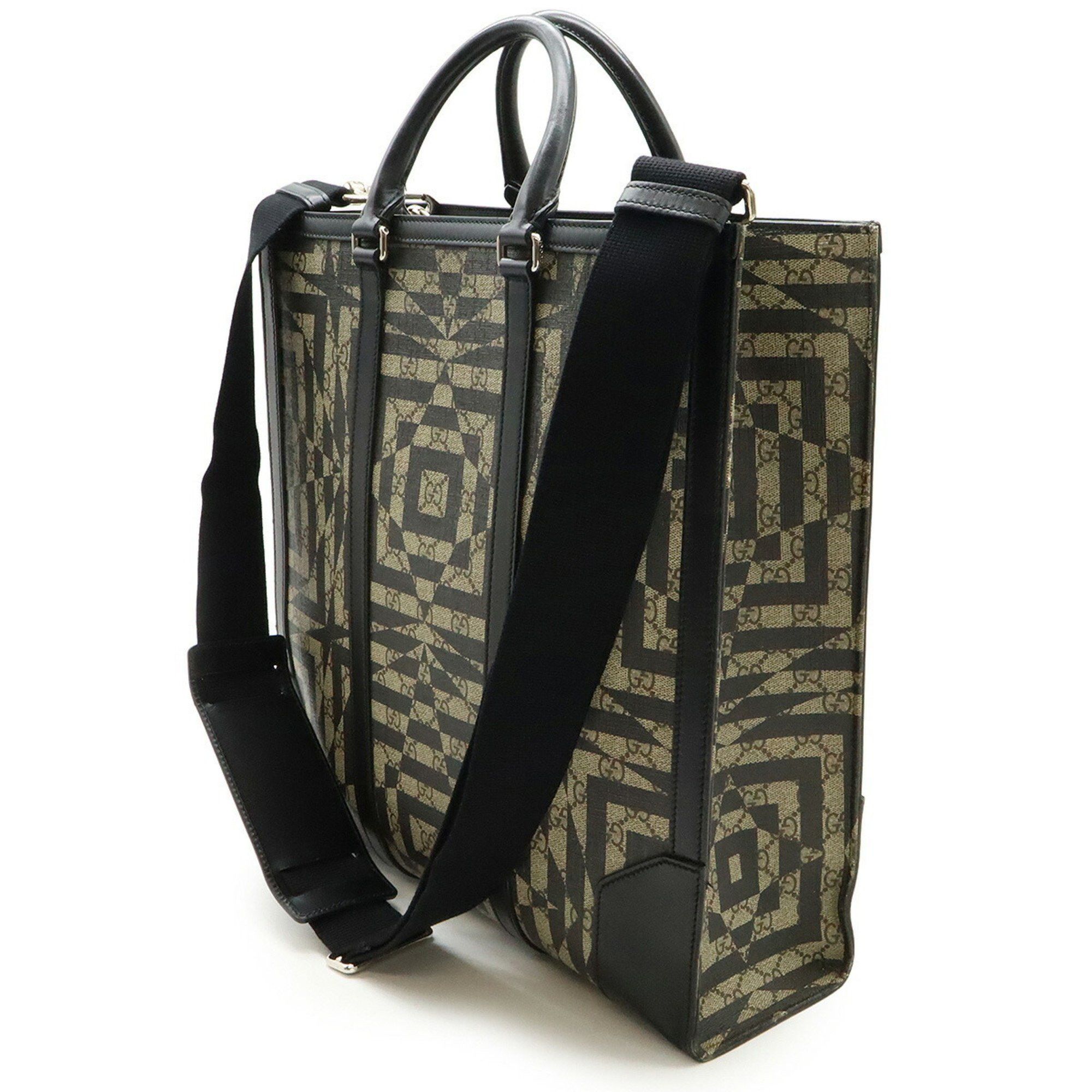 Gucci GUCCI GG Kaleidoscope Tote Bag Shoulder PVC Leather Beige Black 406387 Size ONE SIZE - 3 Thumbnail
