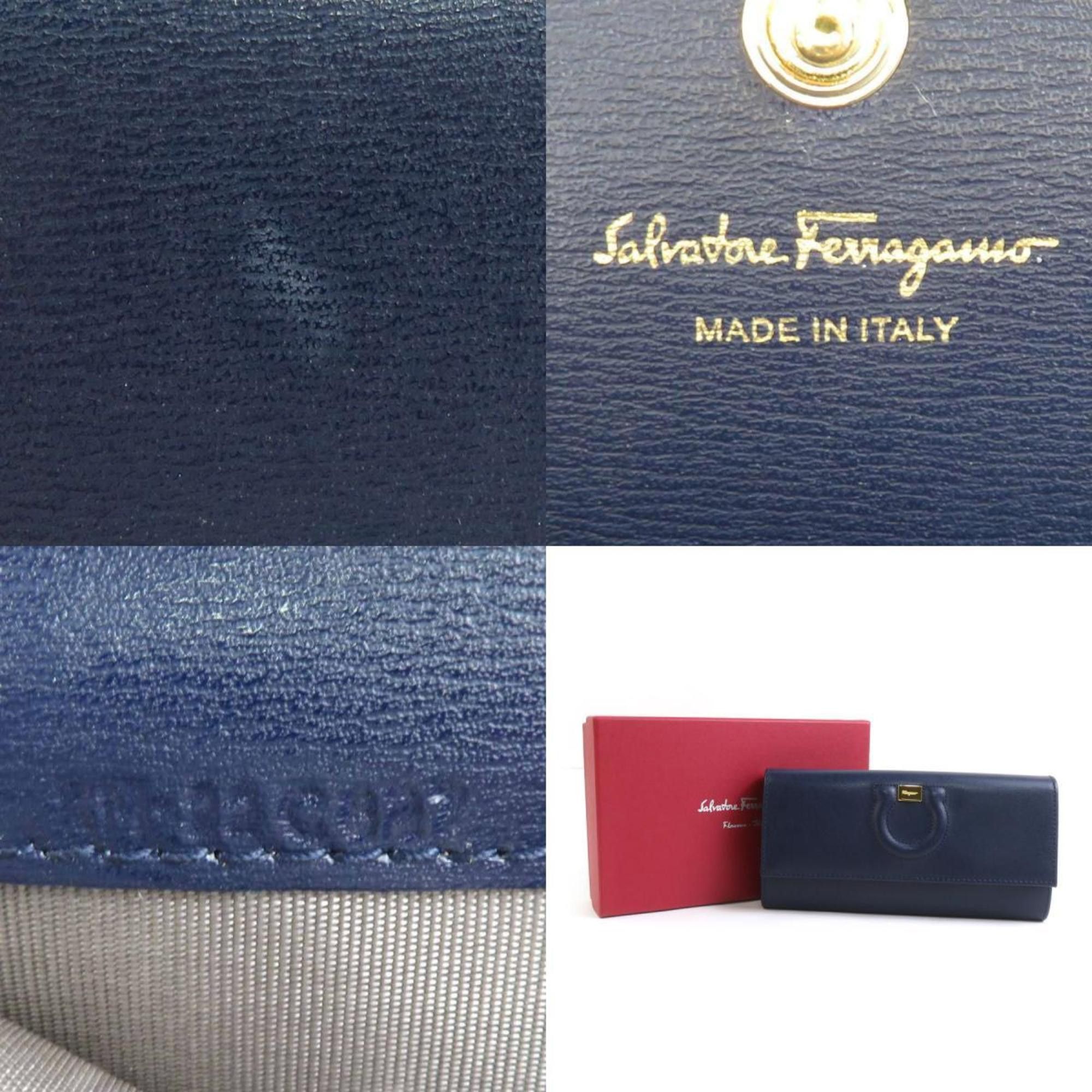 Salvatore Ferragamo Salvatore Ferragamo Long Wallet Gancini Leather Navy Women's 56102a Size ONE SIZE - 5 Thumbnail