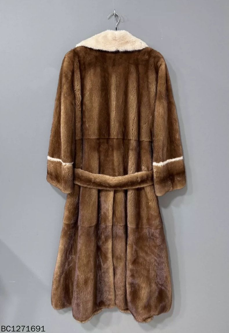 Fendi Long Brown Fur Coat with White Trim Size US L / EU 52-54 / 3 - 3 Thumbnail