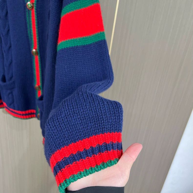 Gucci Gucci Blue Knit Cardigan with Red Green Stripes-yf Size US XXL / EU 58 / 5 - 4 Thumbnail