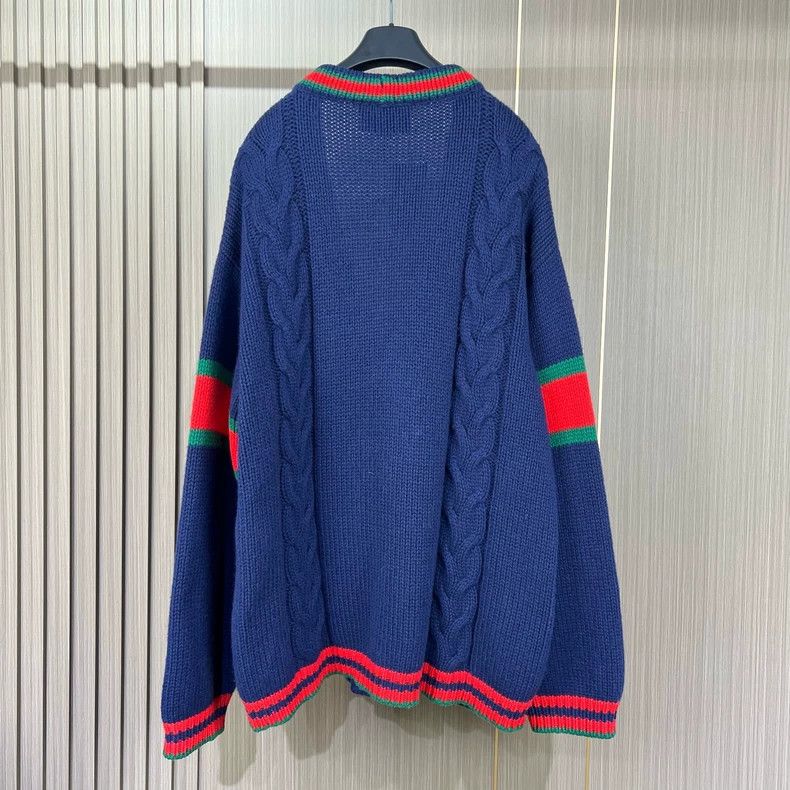 Gucci Gucci Blue Knit Cardigan with Red Green Stripes-yf Size US XXL / EU 58 / 5 - 3 Thumbnail