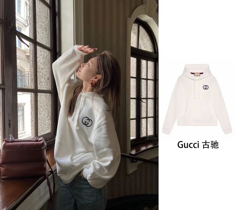 Gucci Gucci Embroidered Logo White Hoodie-yf Size US L / EU 52-54 / 3 - 6 Thumbnail