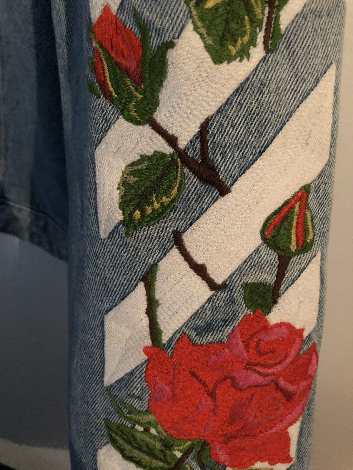 Off White Embroidered Rose Denim Jacket Grailed