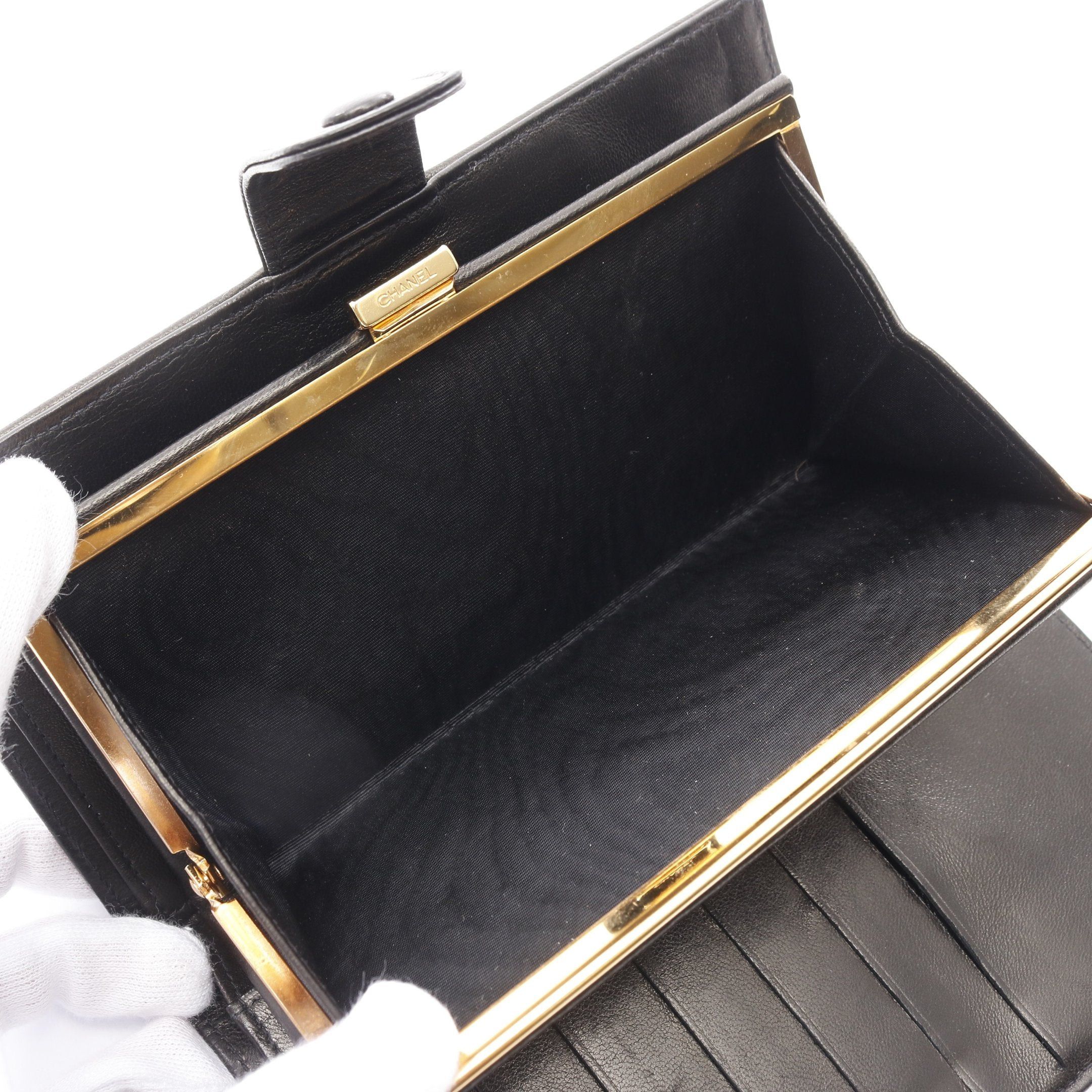Chanel Chanel Coco Mark Bi-Fold Long Wallet Lambskin Black Gold Hardware Size ONE SIZE - 7 Thumbnail