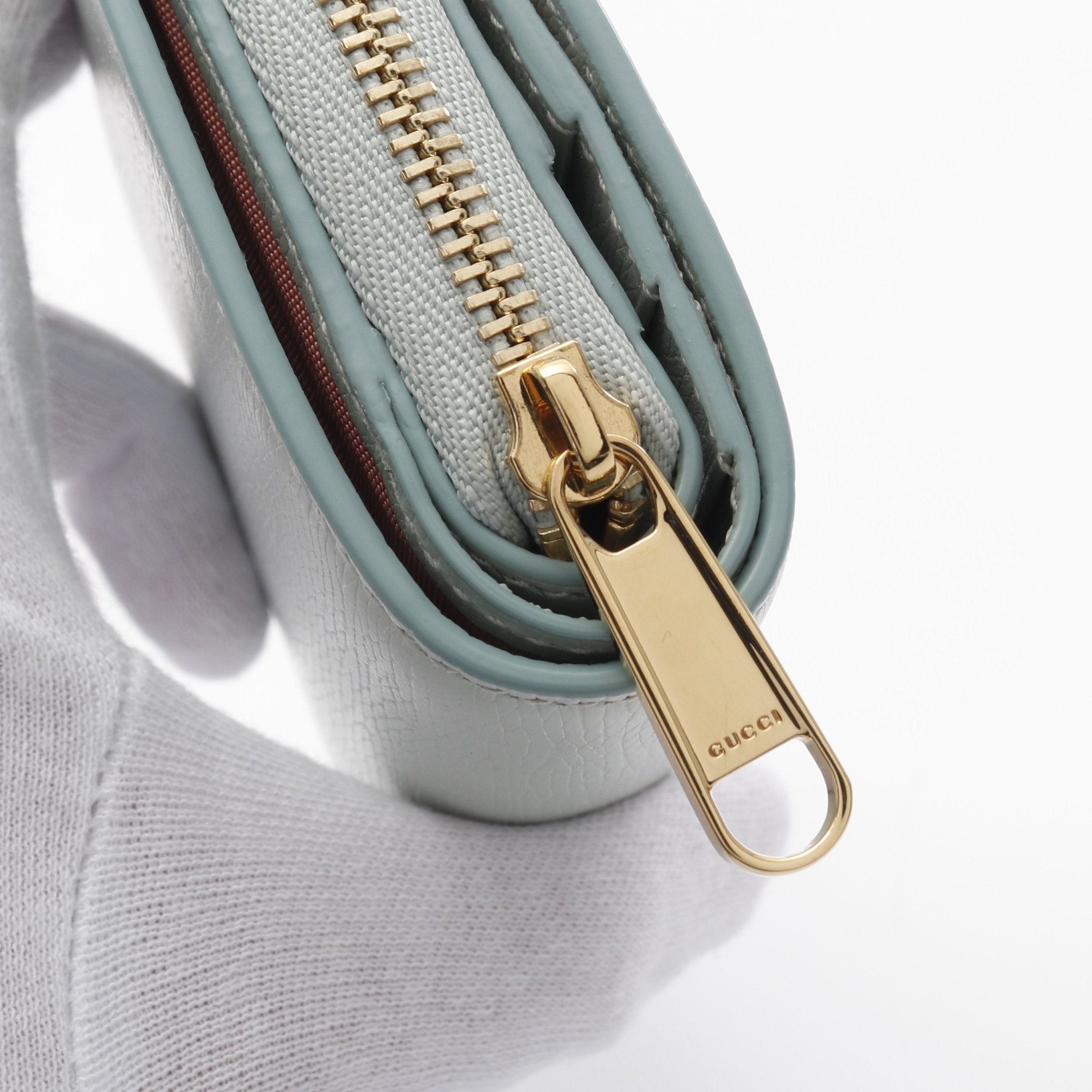 Gucci Gucci Gucci Script Mini Wallet Bi-Fold Leather Light Blue Size ONE SIZE - 6 Thumbnail