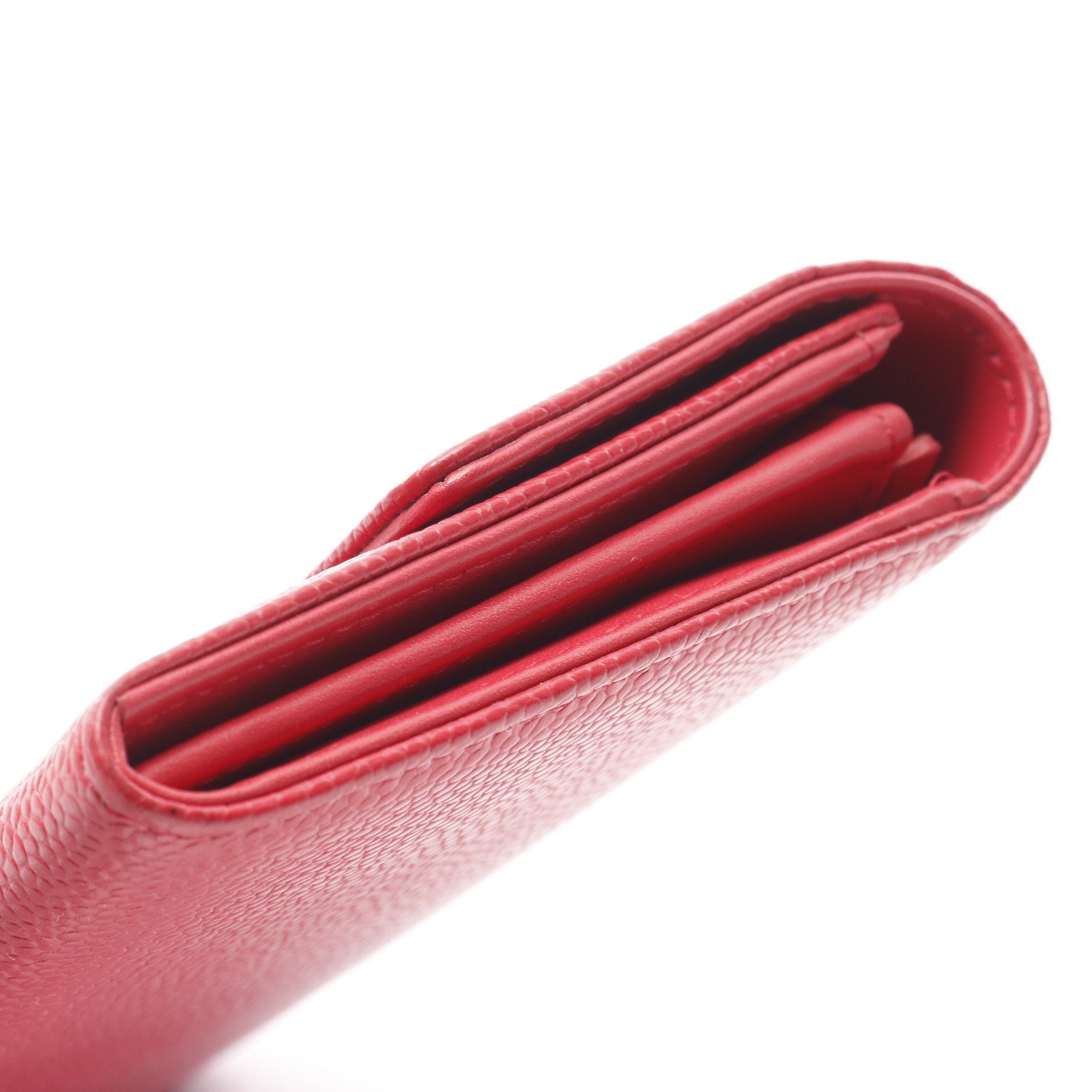 Chanel Chanel Coco Mark Bi-Fold Long Wallet Caviar Skin Red Silver Hardware Size ONE SIZE - 7 Thumbnail