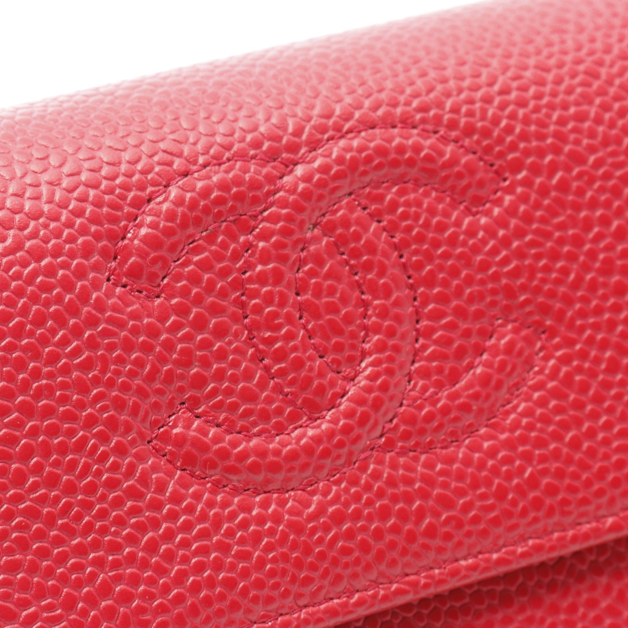 Chanel Chanel Coco Mark Bi-Fold Long Wallet Caviar Skin Red Silver Hardware Size ONE SIZE - 8 Thumbnail