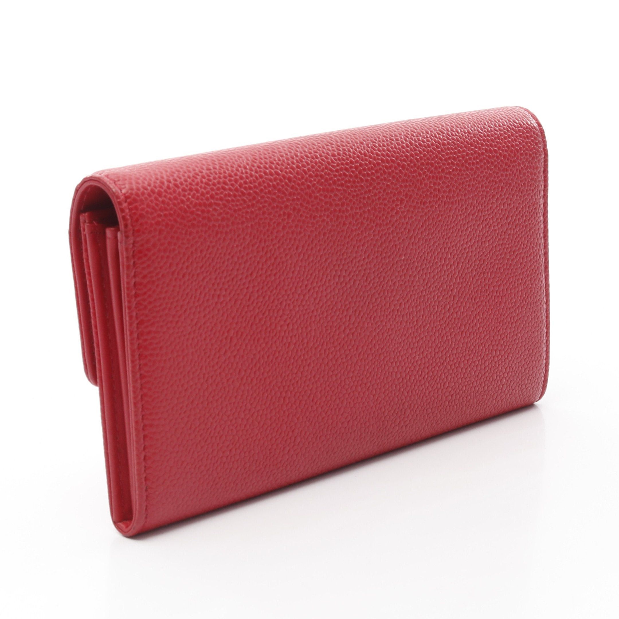 Chanel Chanel Coco Mark Bi-Fold Long Wallet Caviar Skin Red Silver Hardware Size ONE SIZE - 2 Thumbnail