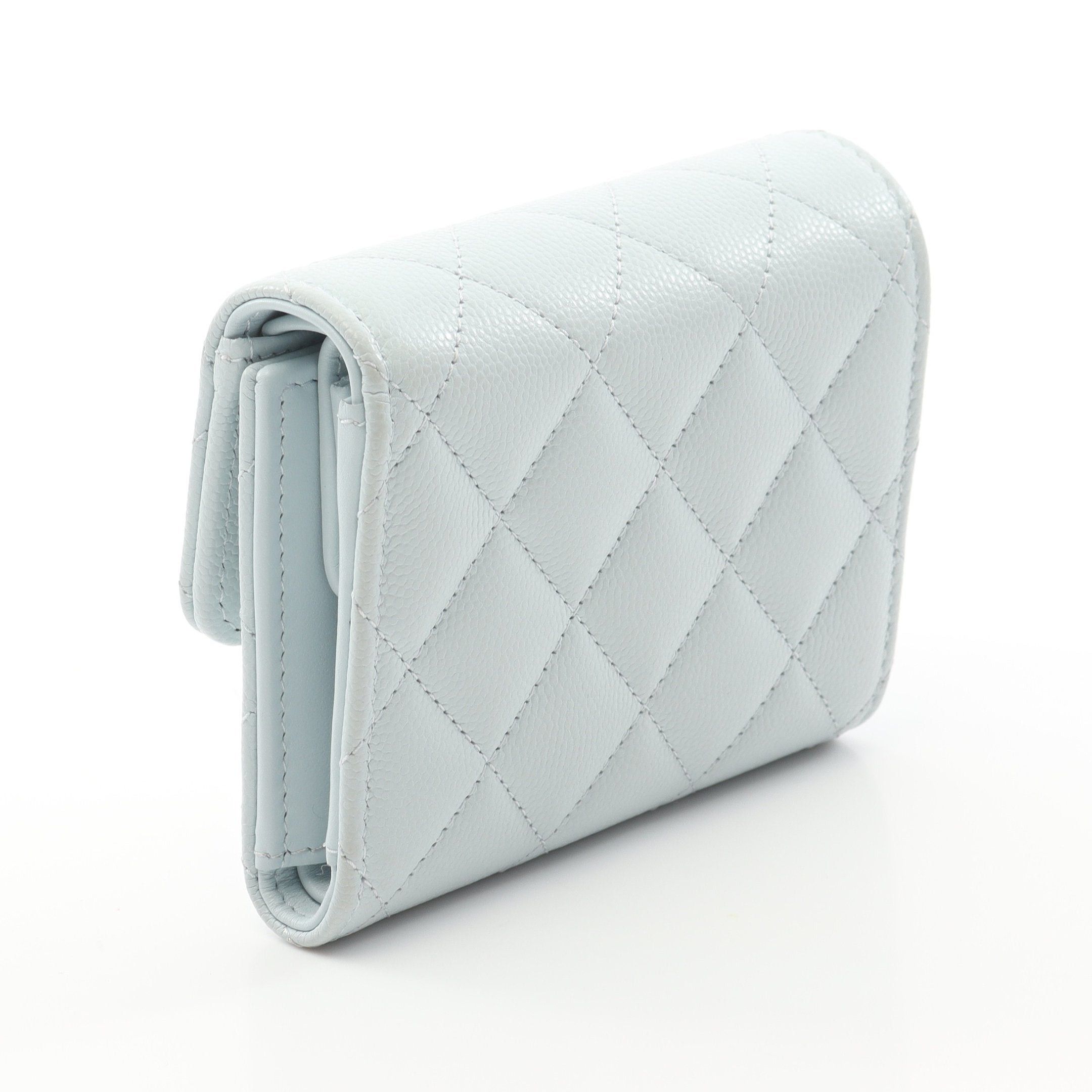 Chanel Chanel Matelasse Small Wallet Trifold Caviar Skin Light Blue Gold Hardware Rhinestone Size ONE SIZE - 2 Thumbnail
