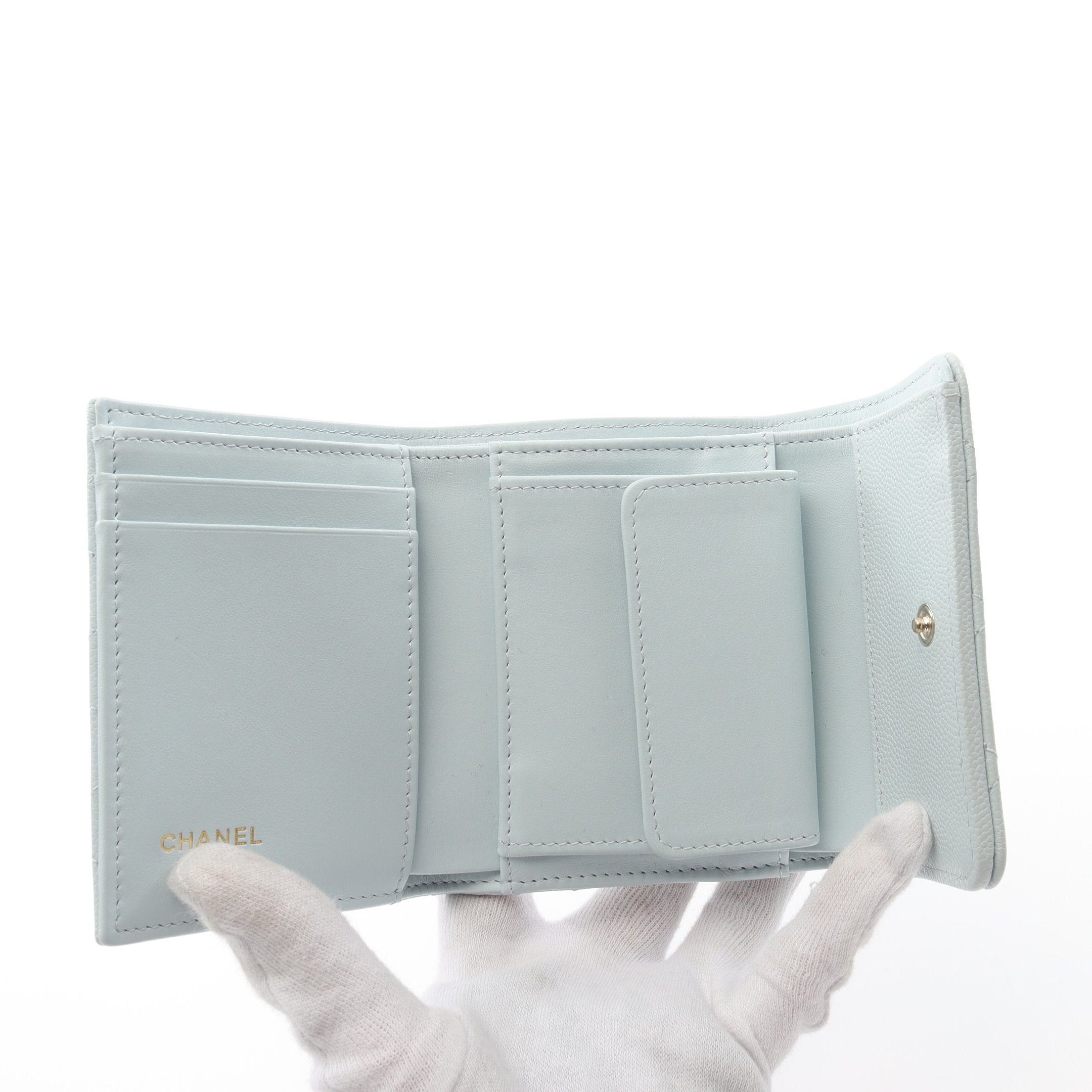 Chanel Chanel Matelasse Small Wallet Trifold Caviar Skin Light Blue Gold Hardware Rhinestone Size ONE SIZE - 3 Thumbnail