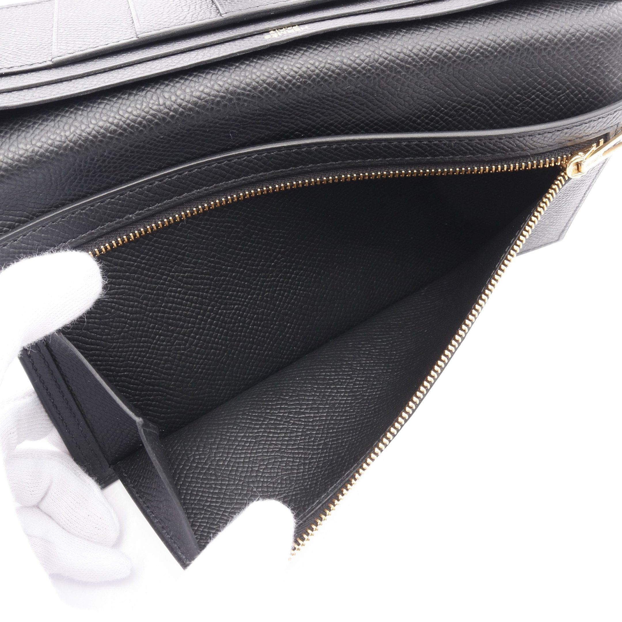 Hermes Hermes Bear Souffle Bi-Fold Long Wallet Veau Epsom Black Gold Hardware C Engraved Size ONE SIZE - 6 Thumbnail