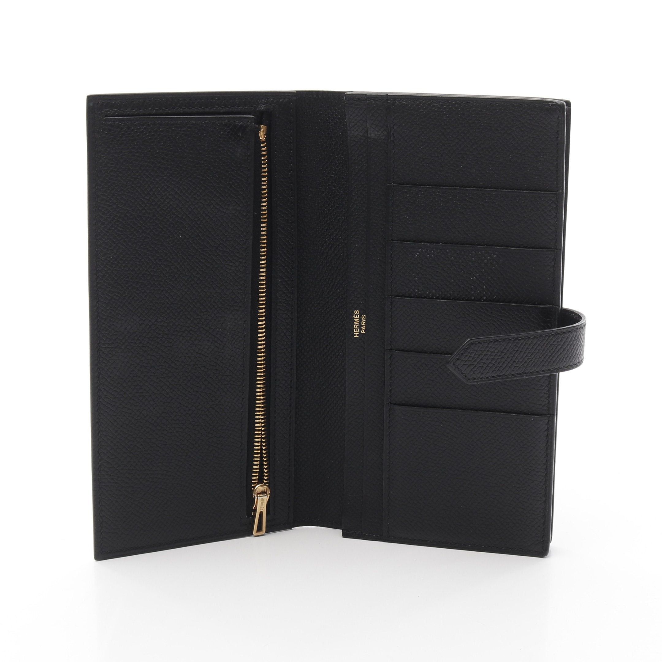 Hermes Hermes Bear Souffle Bi-Fold Long Wallet Veau Epsom Black Gold Hardware C Engraved Size ONE SIZE - 3 Thumbnail
