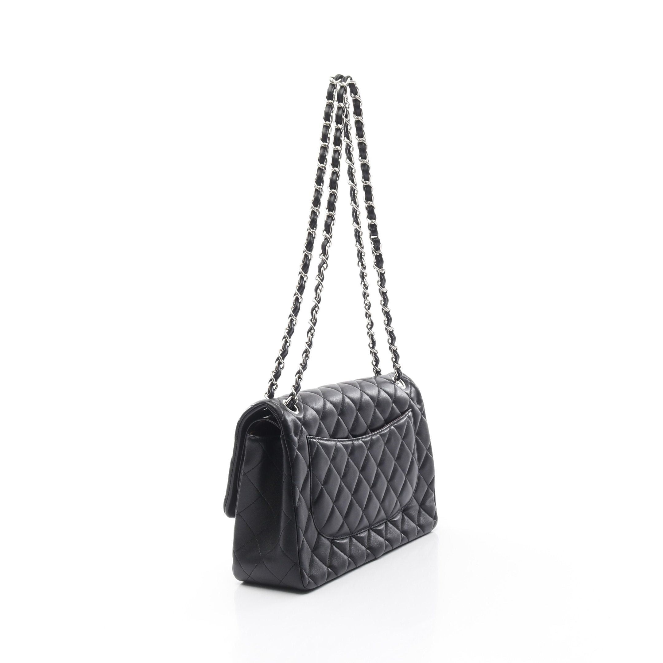 Chanel Chanel Decamatlassé 30 Classic Large Double Flap Chain Shoulder Bag Lambskin Black Silver Hardware Size ONE SIZE - 2 Thumbnail