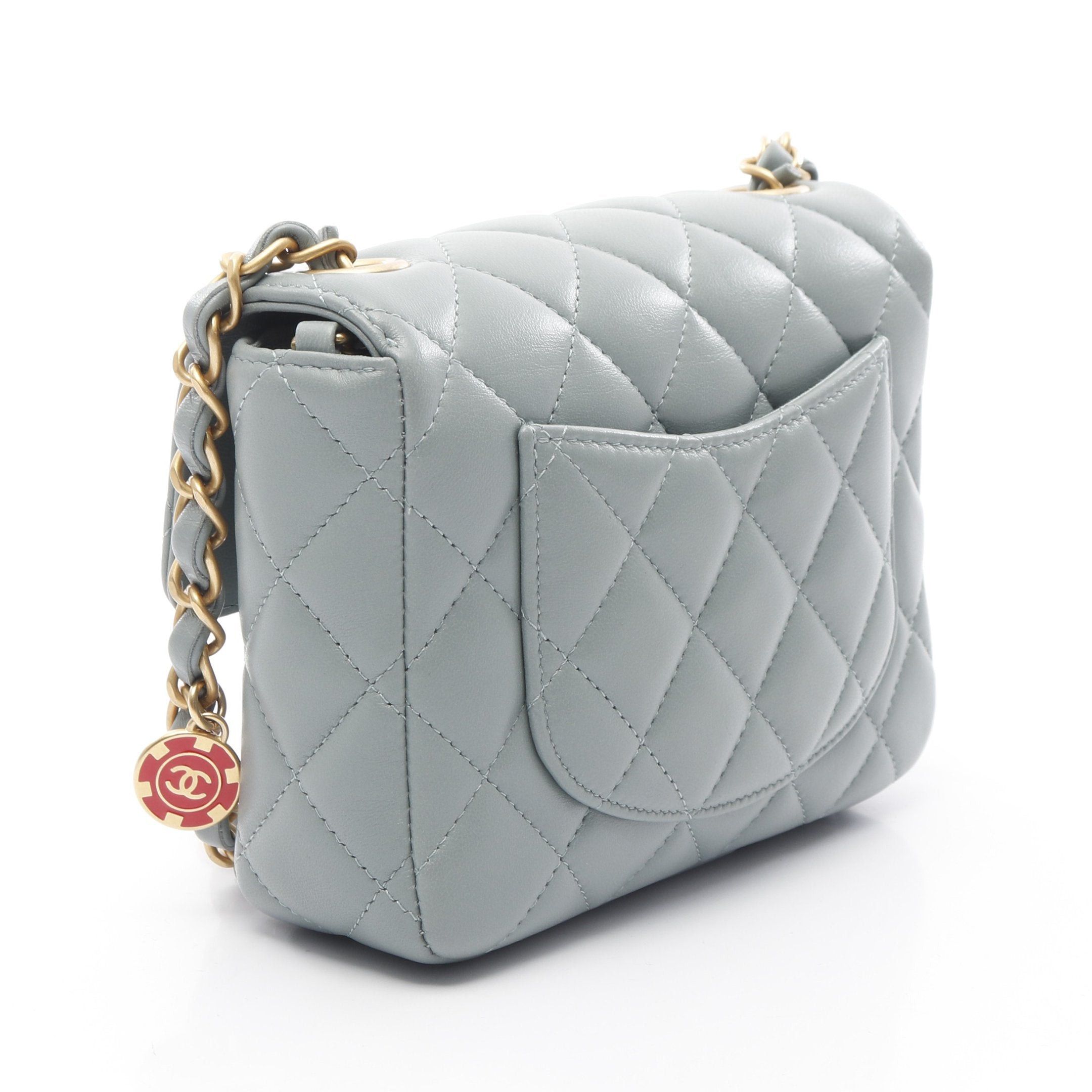 Chanel Chanel Mini Matelasse Chain Shoulder Bag Lambskin Blue Gray Gold Hardware Size ONE SIZE - 2 Thumbnail