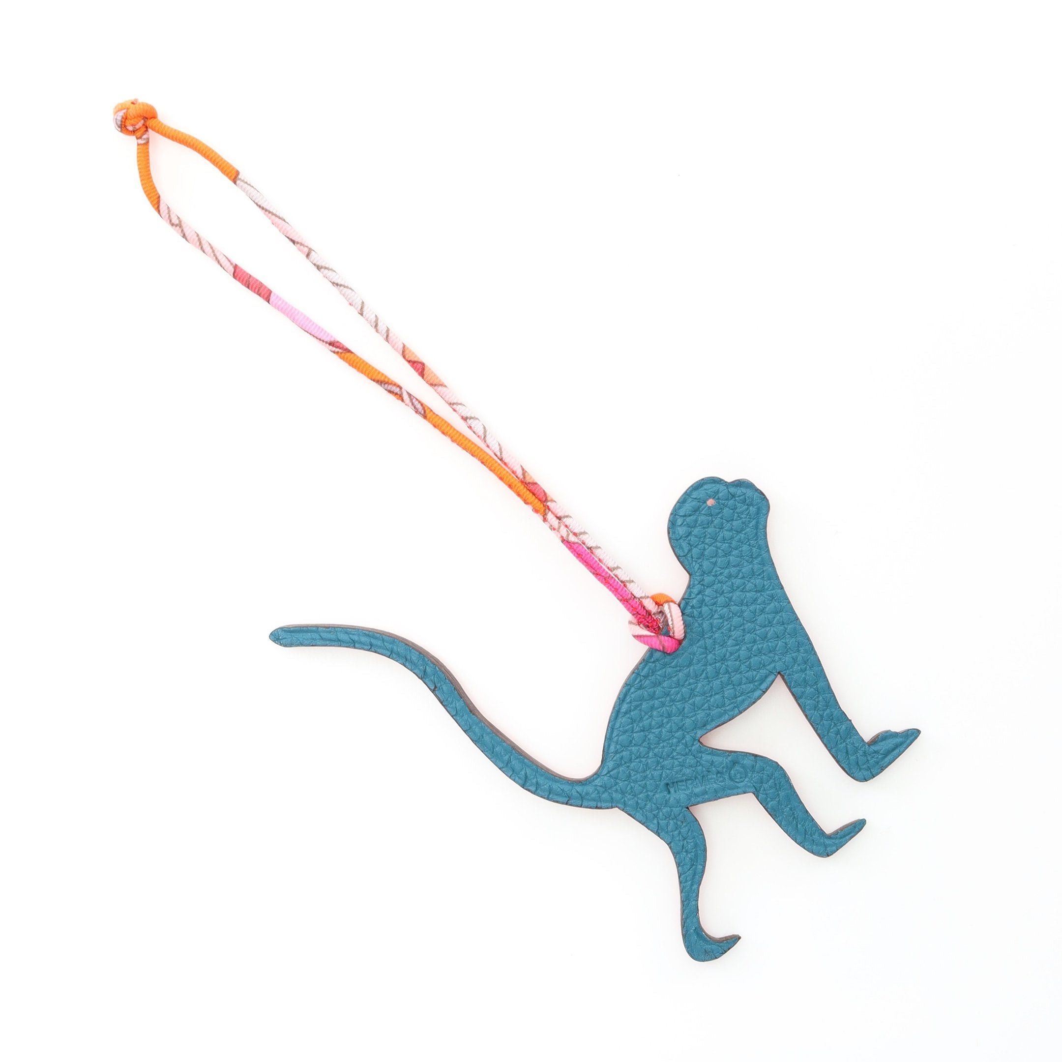 Hermes Petite Ash Bag Charm Monkey Veau Epsom Coral Pink Blue Green