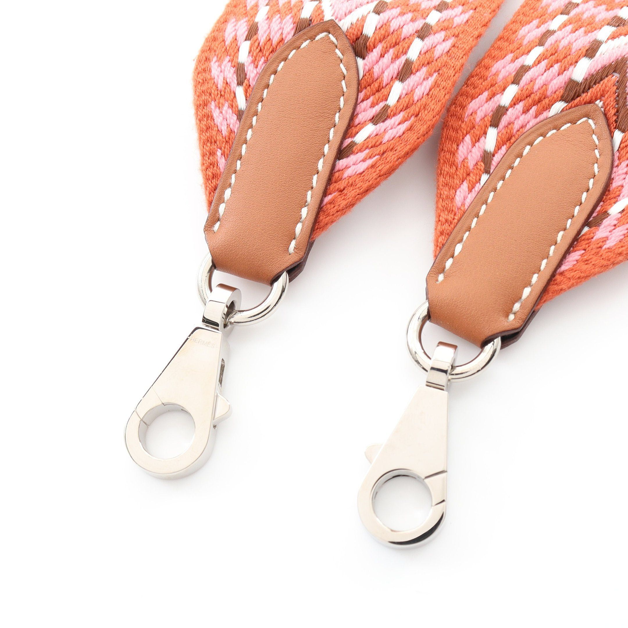 Hermes Hermes Sangle Zigzag Shoulder Strap Canvas Veau Swift Orange Brown Multicolor Silver Hardware Y Stamp Size ONE SIZE - 3 Thumbnail