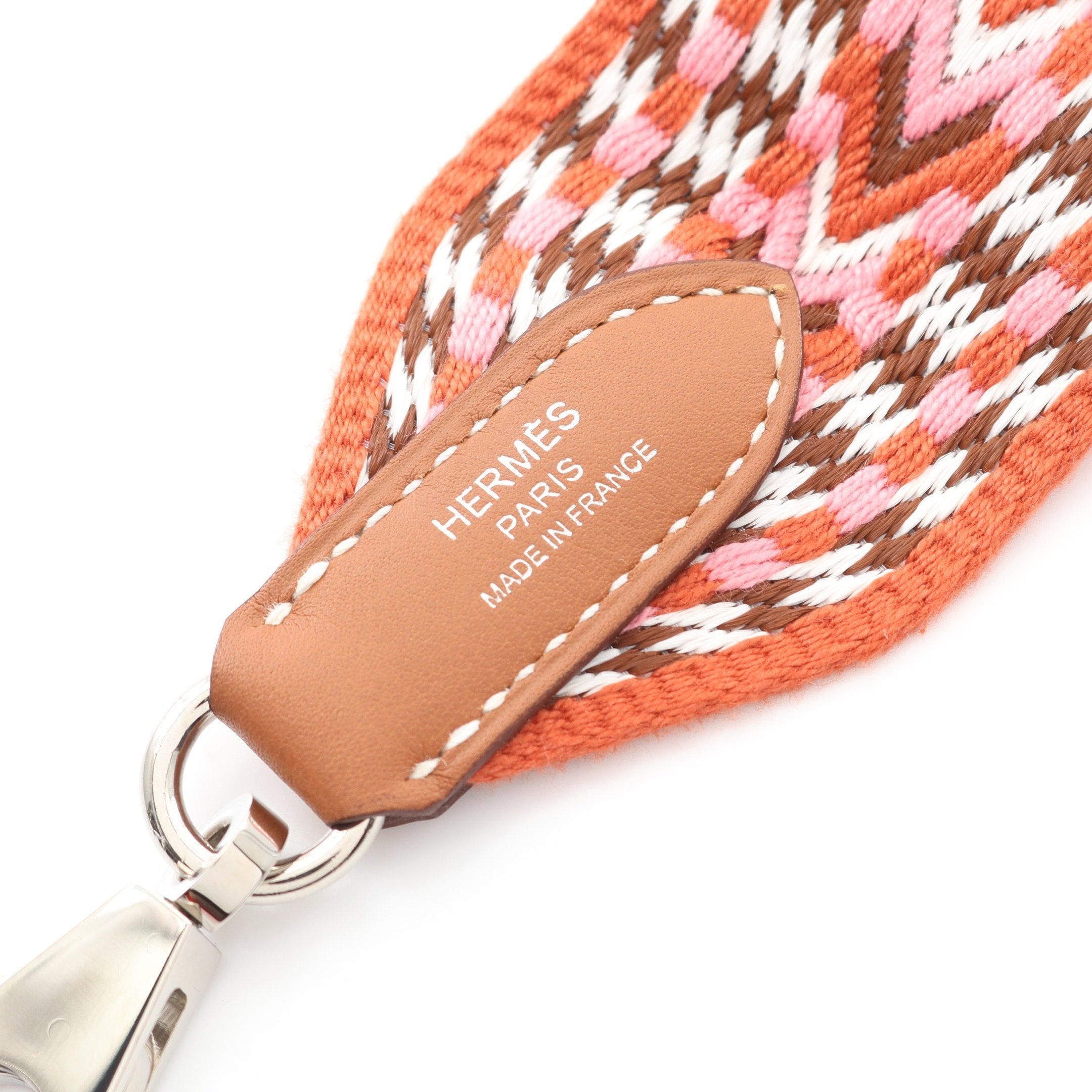 Hermes Hermes Sangle Zigzag Shoulder Strap Canvas Veau Swift Orange Brown Multicolor Silver Hardware Y Stamp Size ONE SIZE - 4 Thumbnail