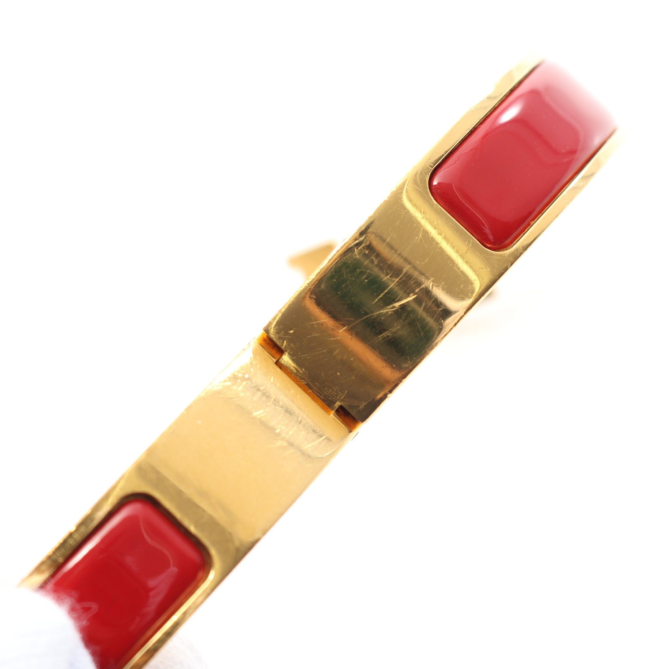 Hermes Hermes Click Crack Pm Bangle Gp Enamel Gold Burgundy Size ONE SIZE - 6 Thumbnail