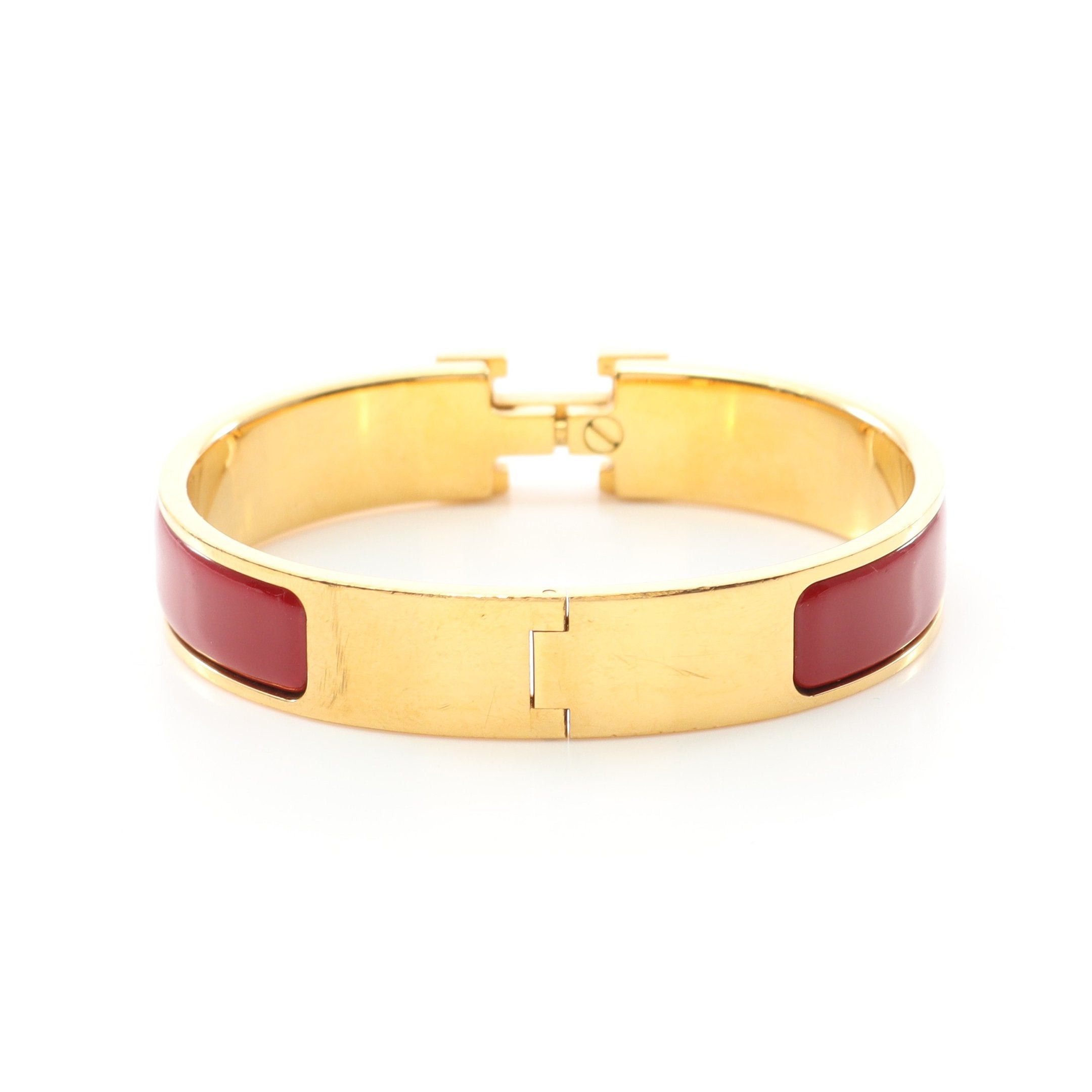Hermes Hermes Click Crack Pm Bangle Gp Enamel Gold Burgundy Size ONE SIZE - 2 Thumbnail