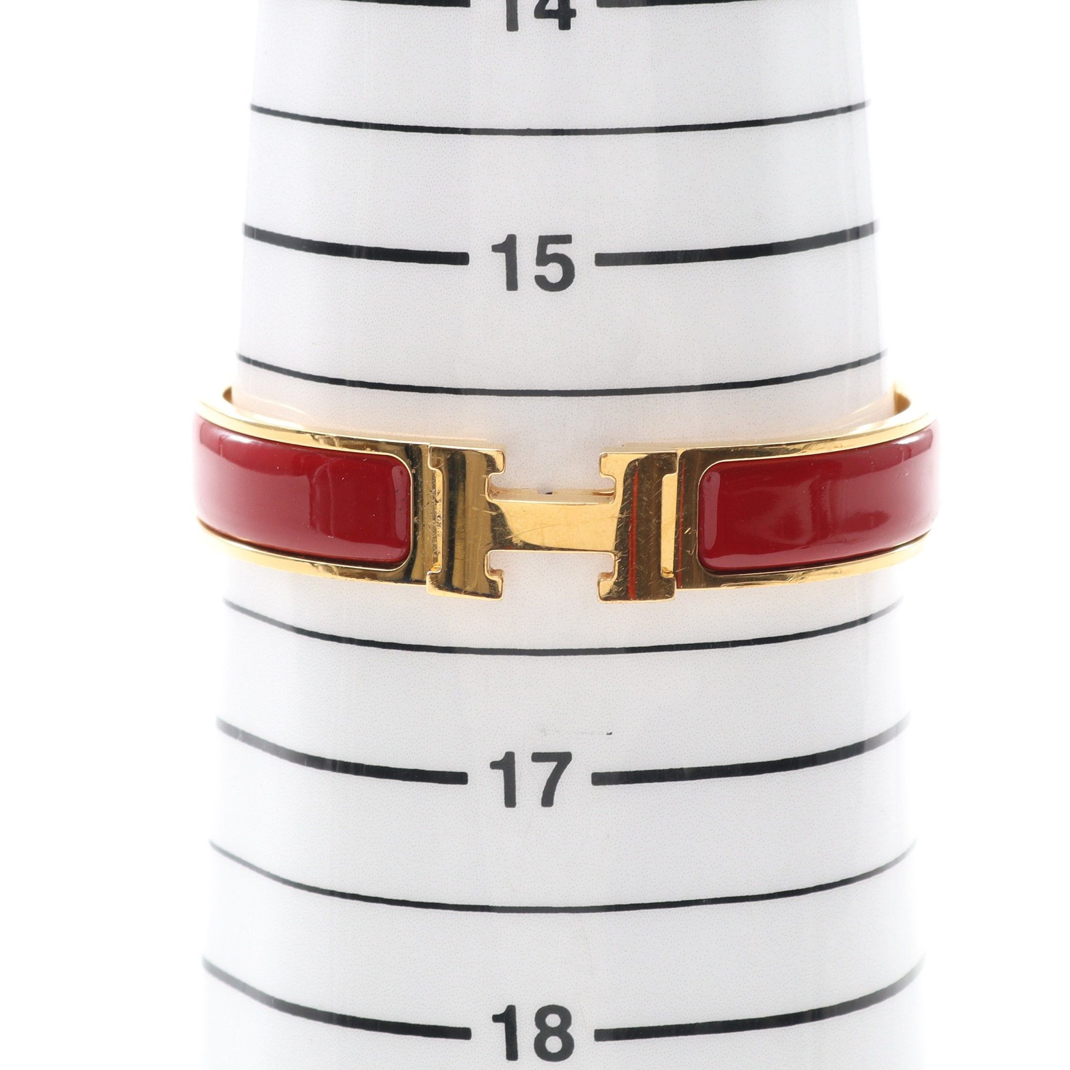 Hermes Hermes Click Crack Pm Bangle Gp Enamel Gold Burgundy Size ONE SIZE - 5 Thumbnail