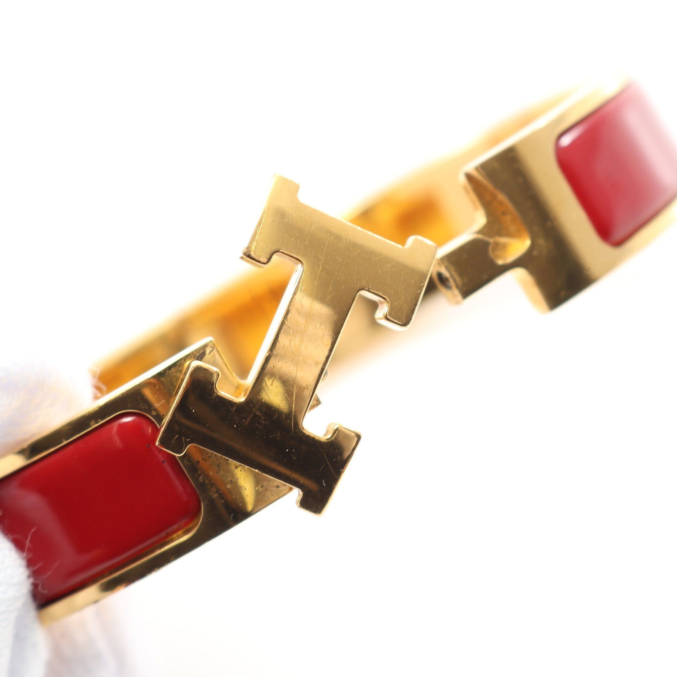 Hermes Hermes Click Crack Pm Bangle Gp Enamel Gold Burgundy Size ONE SIZE - 8 Thumbnail