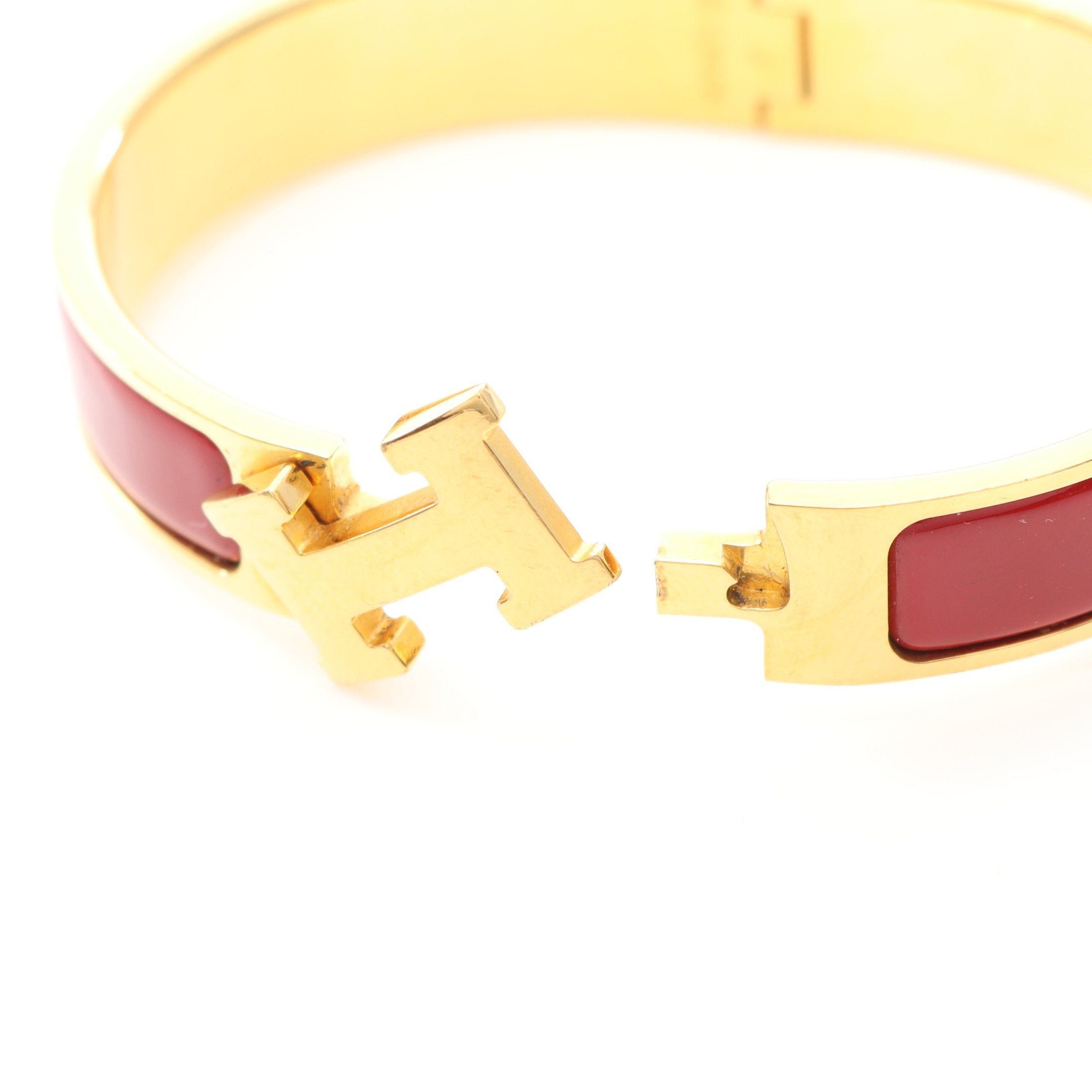 Hermes Hermes Click Crack Pm Bangle Gp Enamel Gold Burgundy Size ONE SIZE - 3 Thumbnail