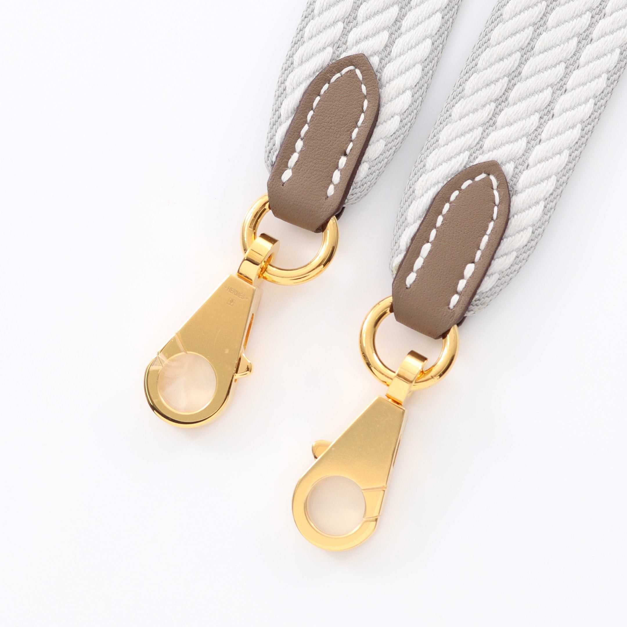 Hermes Hermes Sangle Cordage Gris Perle Etoupe Shoulder Strap Toile Militaire Gray Brown Gold Hardware K Stamp Size ONE SIZE - 3 Thumbnail