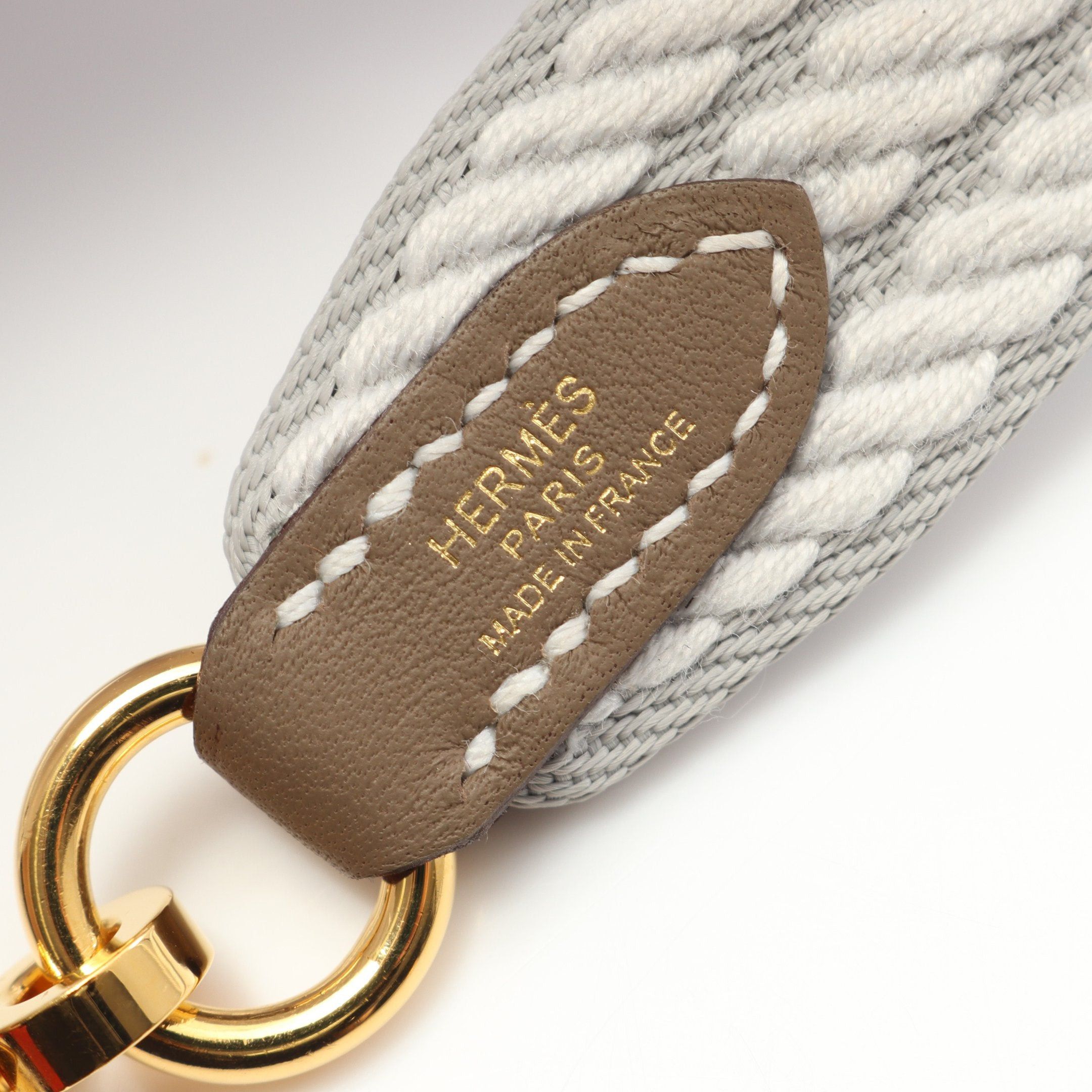 Hermes Hermes Sangle Cordage Gris Perle Etoupe Shoulder Strap Toile Militaire Gray Brown Gold Hardware K Stamp Size ONE SIZE - 4 Thumbnail