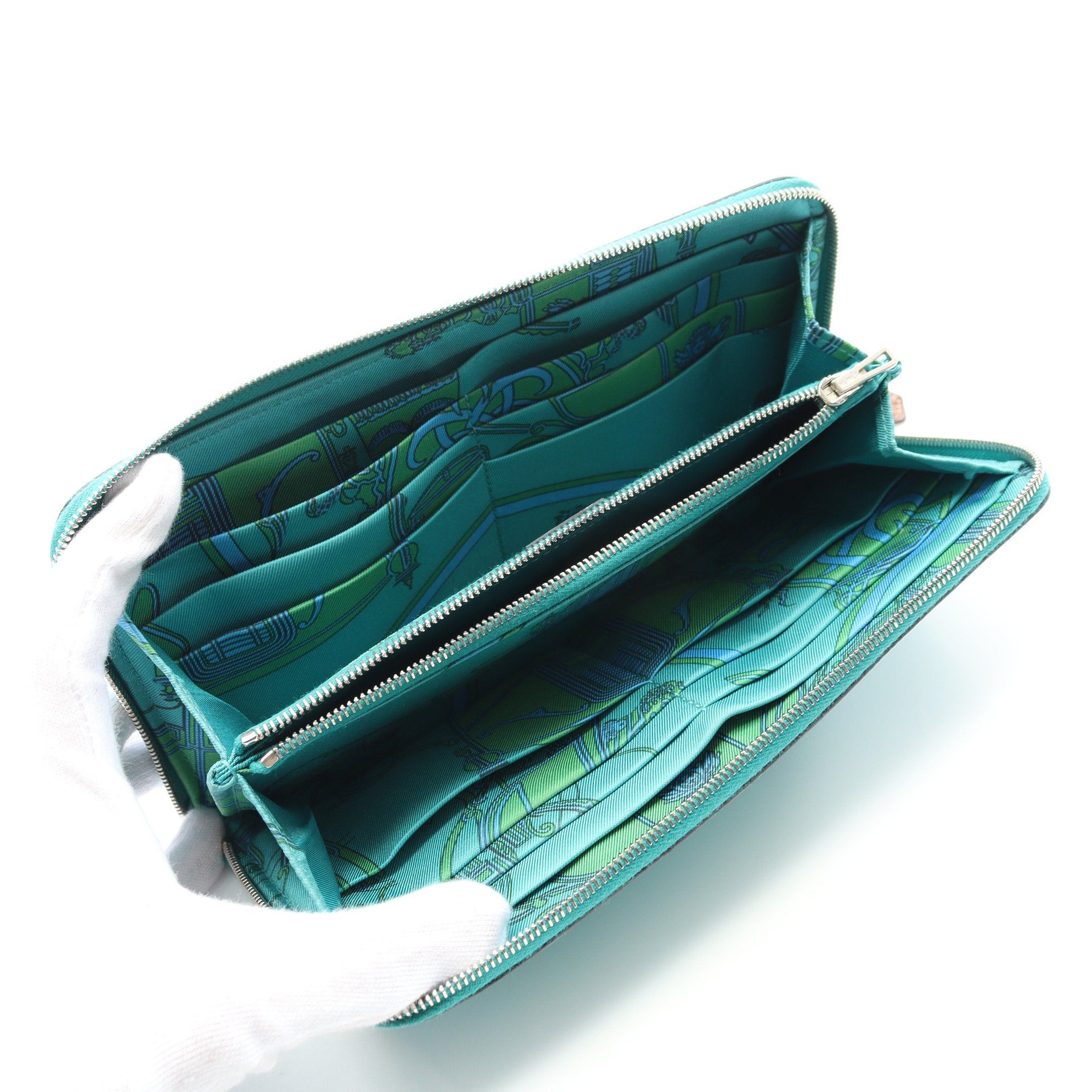 Hermes Hermes Azap Long Silk In Blue Paon Round Zipper Wallet Veau Epsom Emerald Green Silver Hardware X Stamp Size ONE SIZE - 3 Thumbnail