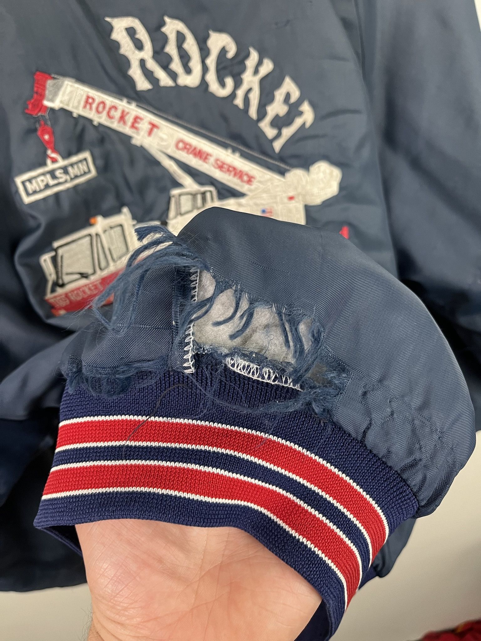 Vintage Vintage 90s Distressed Rocket Frane Service Warm Up snap jacket Size XL Size US XL / EU 56 / 4 - 5 Thumbnail