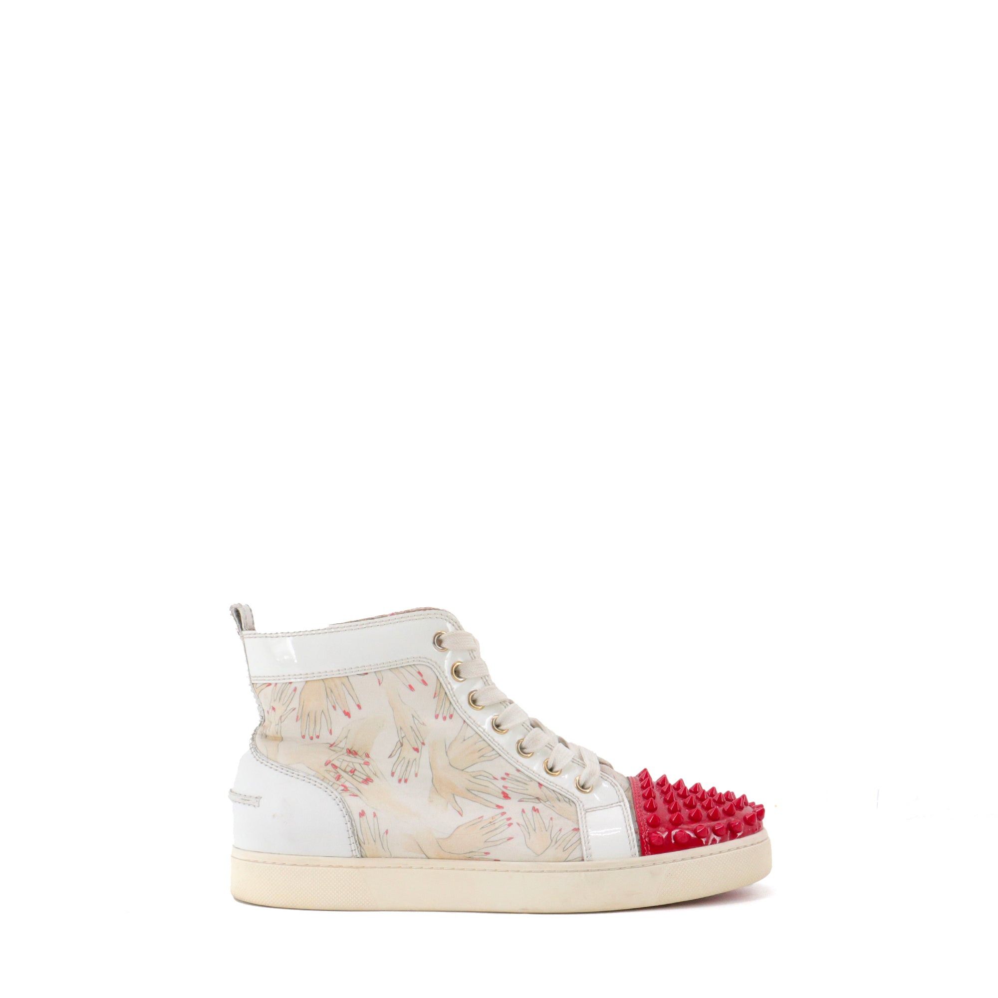 Christian Louboutin LOUBOUTIN - Lou Spikes Louboutin high-top sneakers in white and red leather (T38) Size US 7 / IT 37 - 2 Thumbnail
