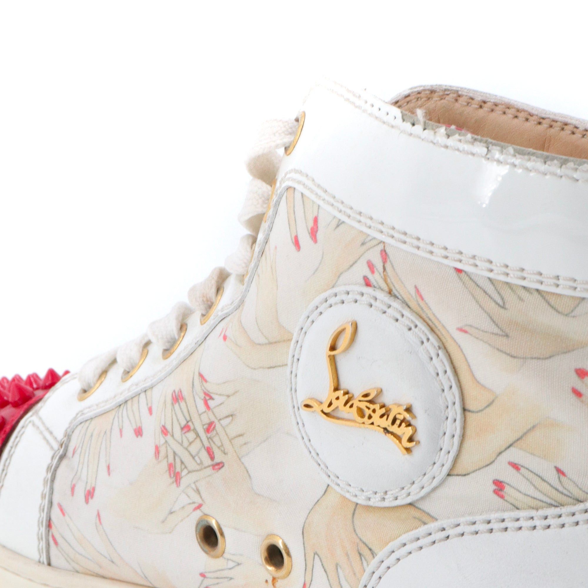 Christian Louboutin LOUBOUTIN - Lou Spikes Louboutin high-top sneakers in white and red leather (T38) Size US 7 / IT 37 - 5 Thumbnail