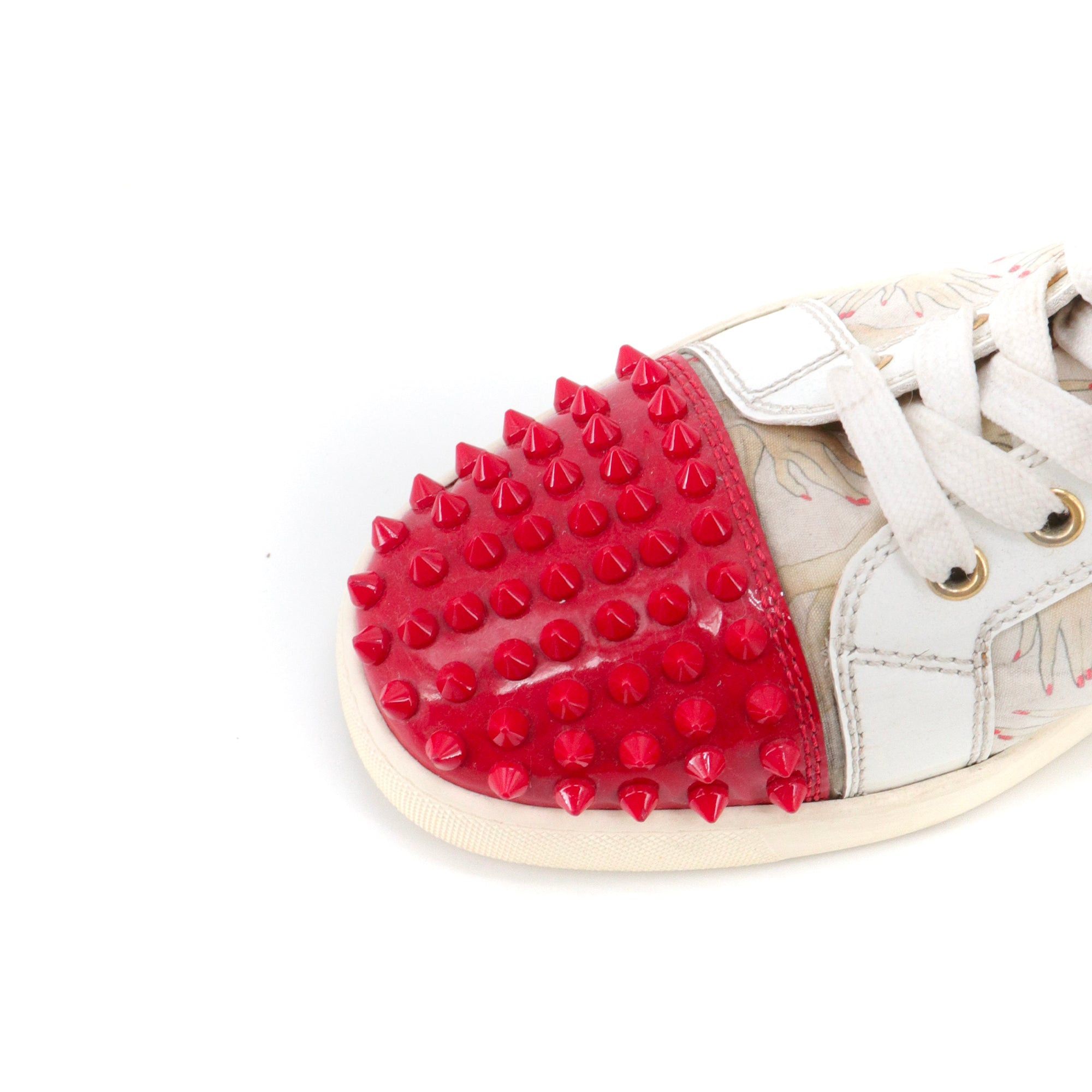 Christian Louboutin LOUBOUTIN - Lou Spikes Louboutin high-top sneakers in white and red leather (T38) Size US 7 / IT 37 - 4 Thumbnail