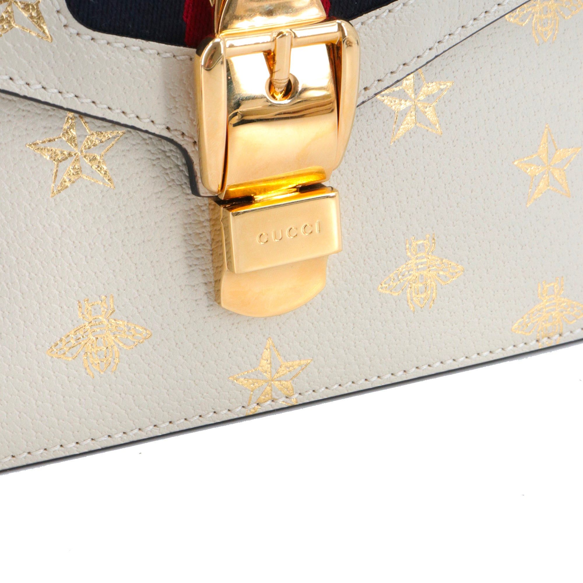 Gucci GUCCI - Gucci Limited Edition Sylvie shoulder bag in ecru grained leather with pattern Size ONE SIZE - 5 Thumbnail