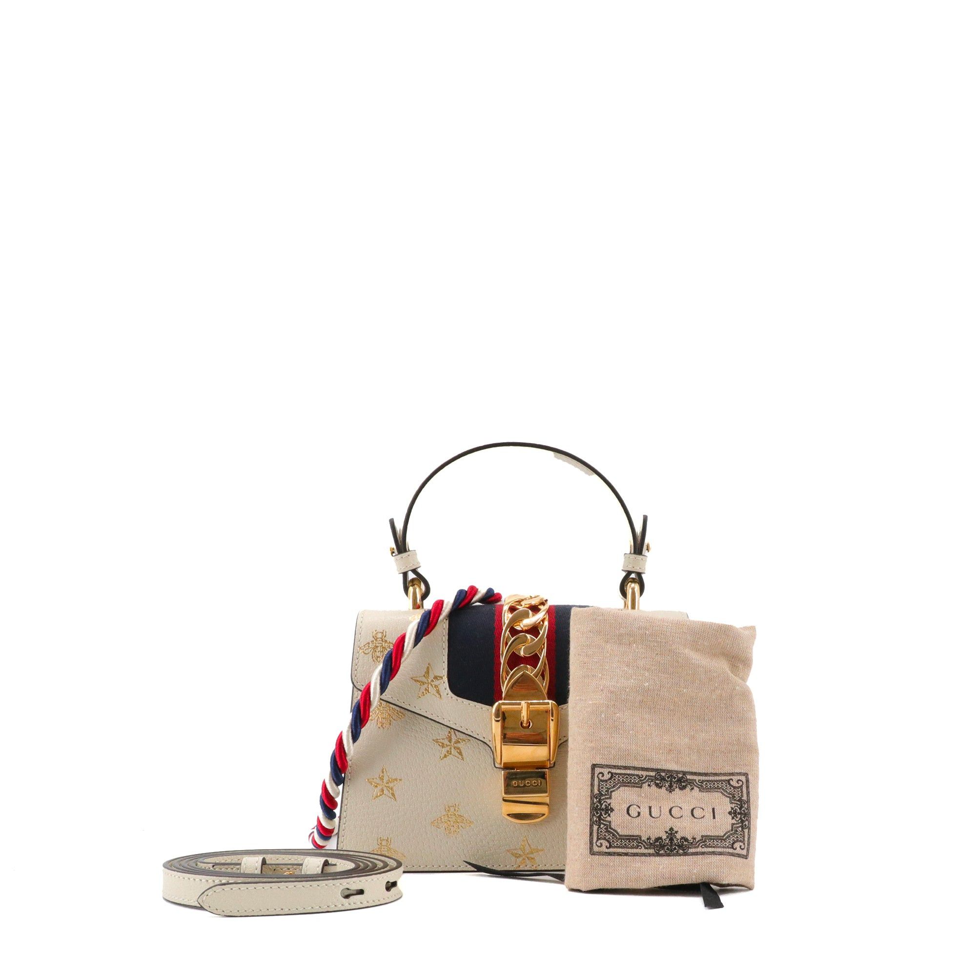 Gucci GUCCI - Gucci Limited Edition Sylvie shoulder bag in ecru grained leather with pattern Size ONE SIZE - 8 Thumbnail