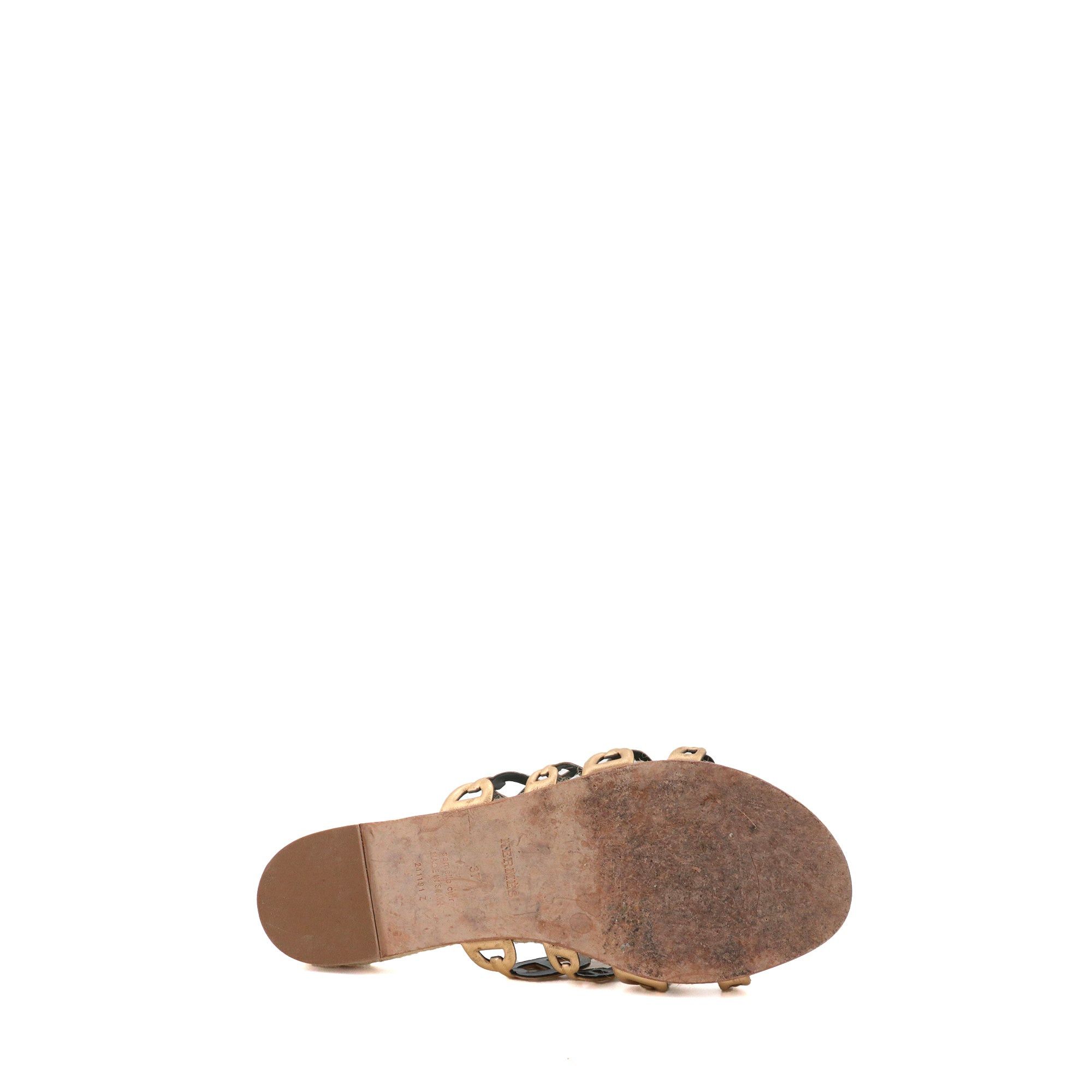 Hermes HERMÈS - Ancone Hermès sandals in gold leather (T37) Size US 6 / IT 36 - 3 Thumbnail