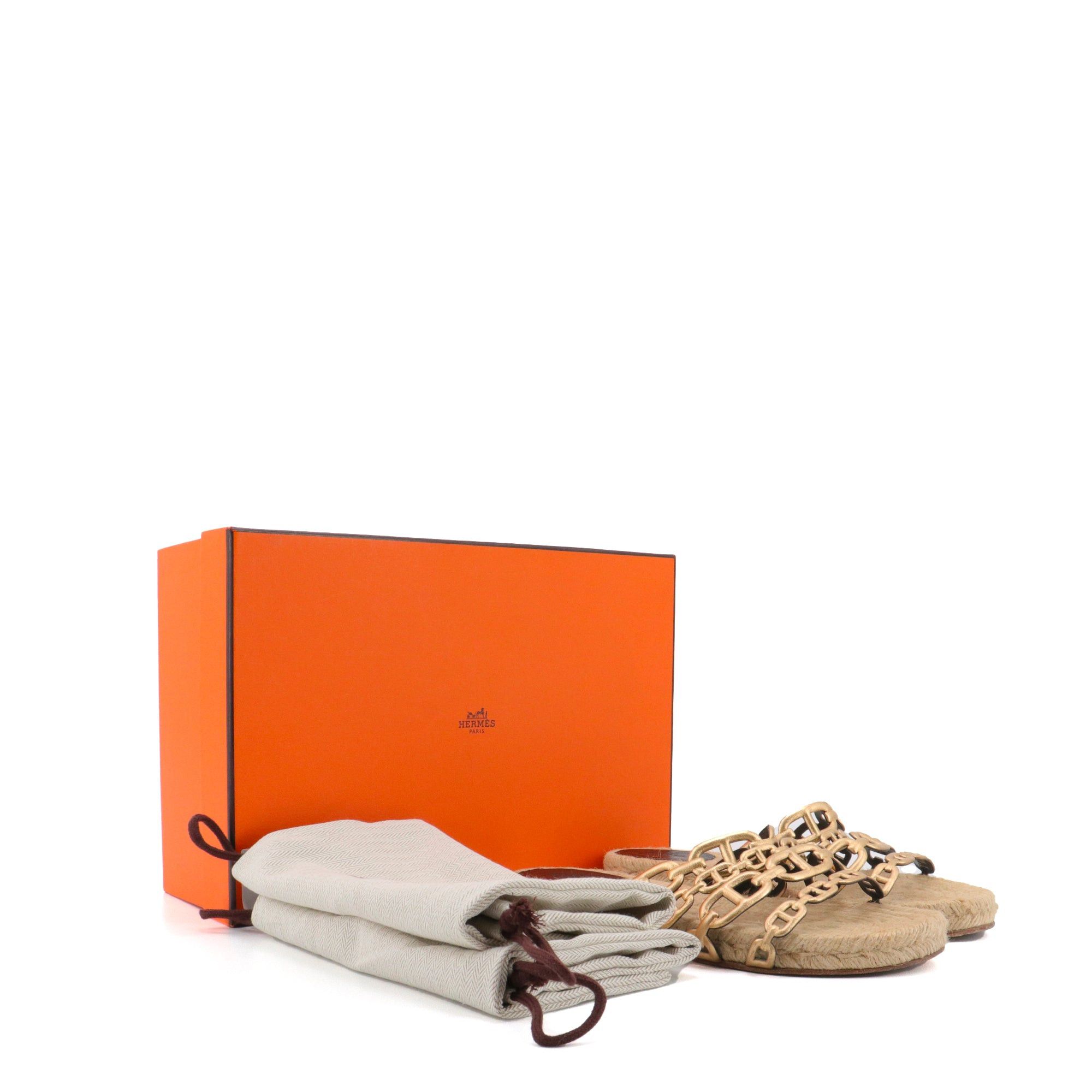 Hermes HERMÈS - Ancone Hermès sandals in gold leather (T37) Size US 6 / IT 36 - 6 Thumbnail