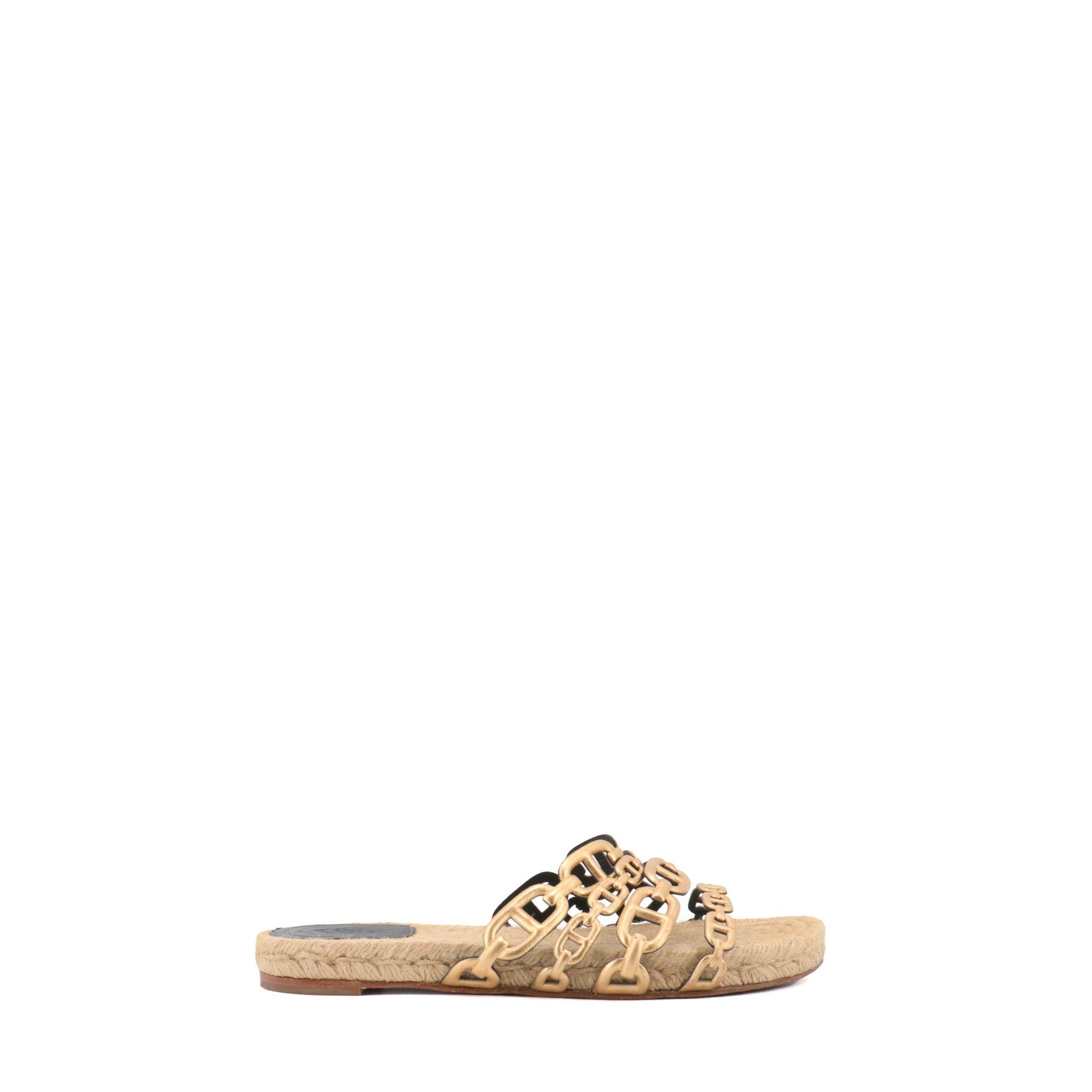 Hermes HERMÈS - Ancone Hermès sandals in gold leather (T37) Size US 6 / IT 36 - 2 Thumbnail